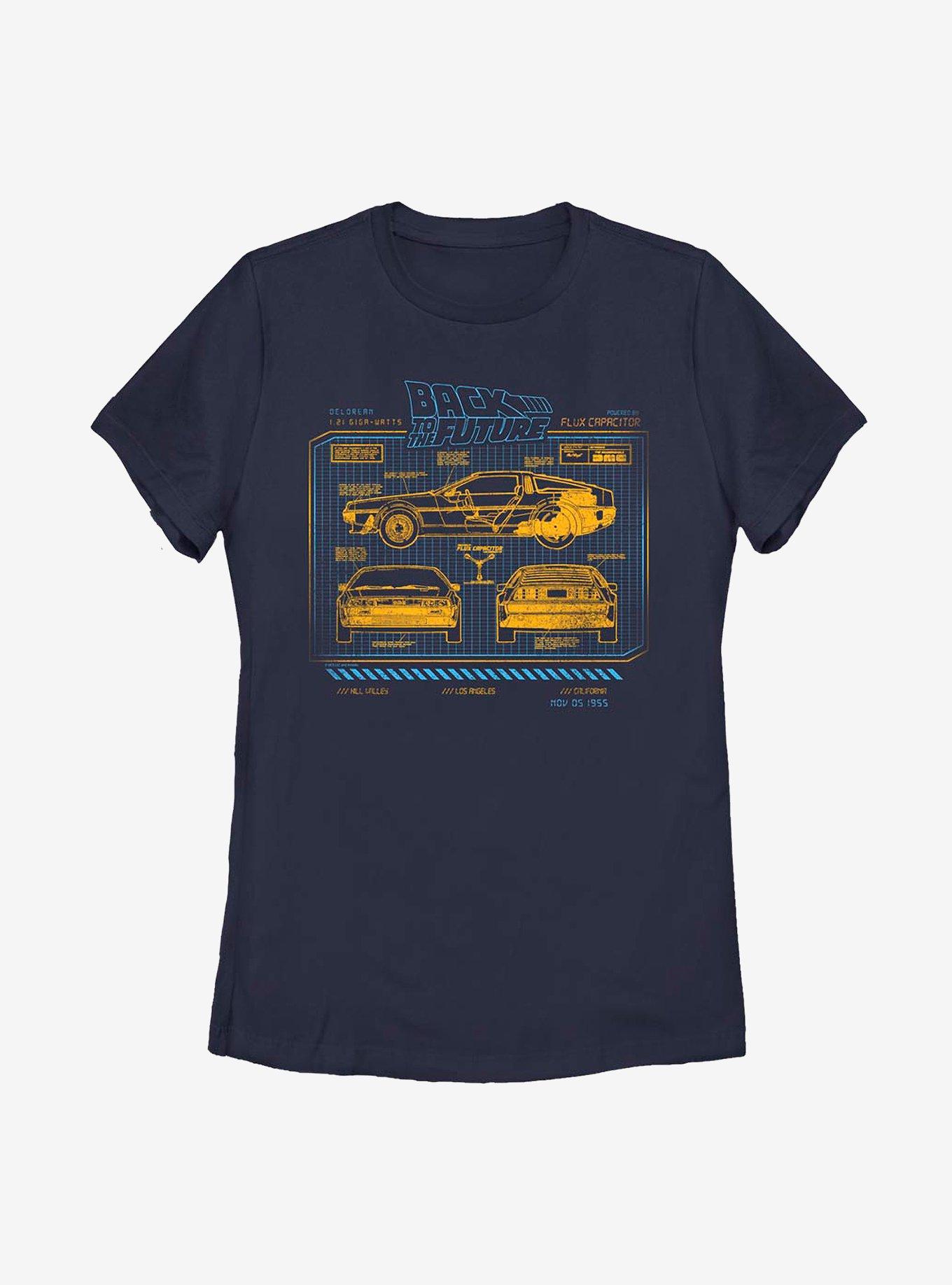 Back To The Future DeLorean Schematic Womens T-Shirt, , hi-res