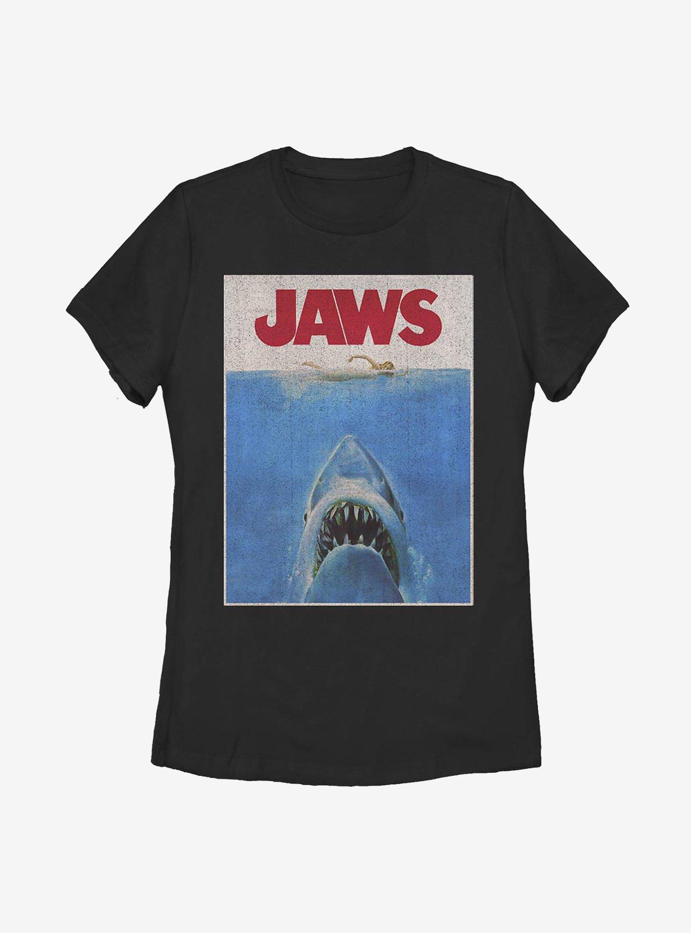 Jaws Retro Poster Womens T-Shirt, BLACK, hi-res