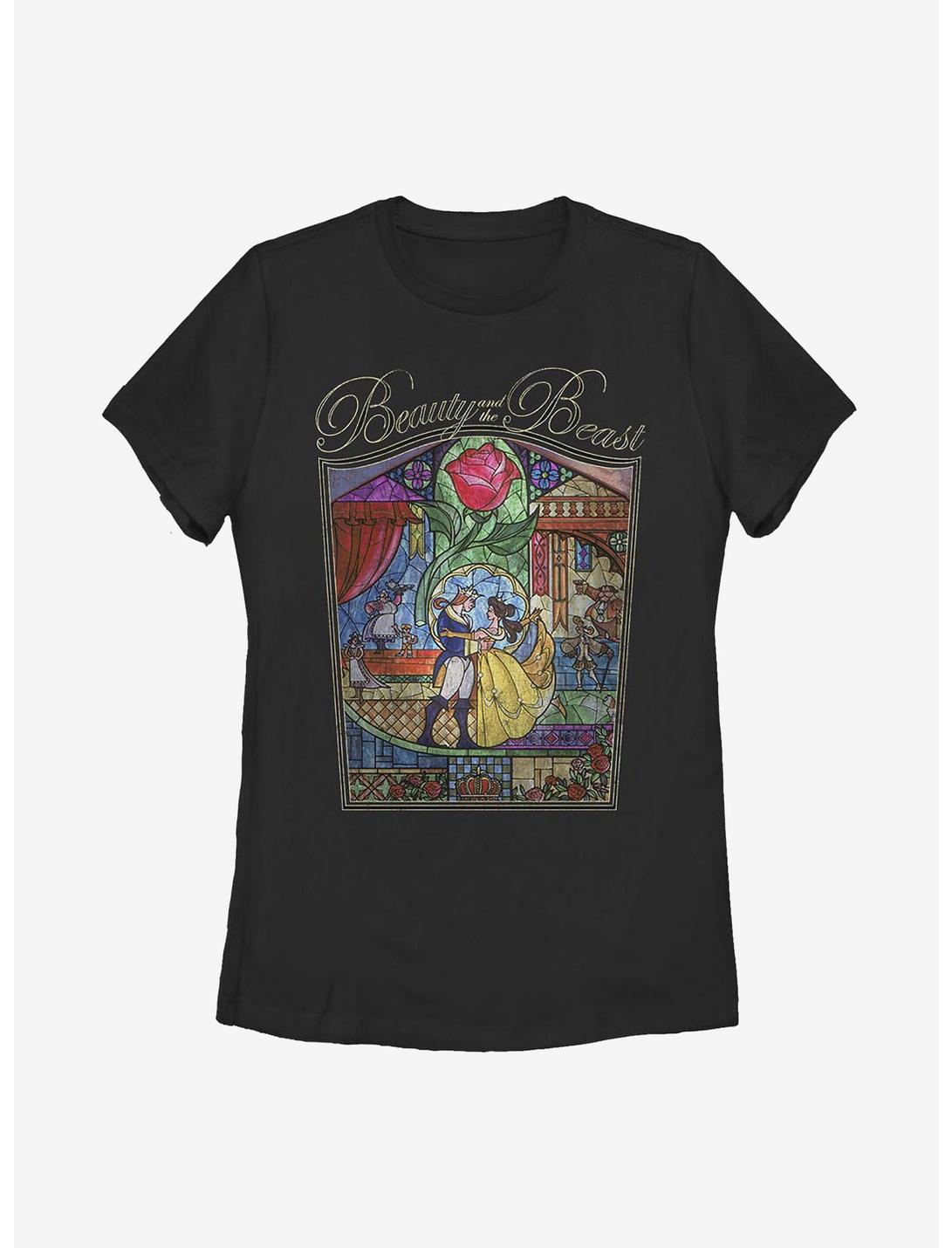 Disney Beauty And The Beast Stained Glass Womens T-Shirt, BLACK, hi-res