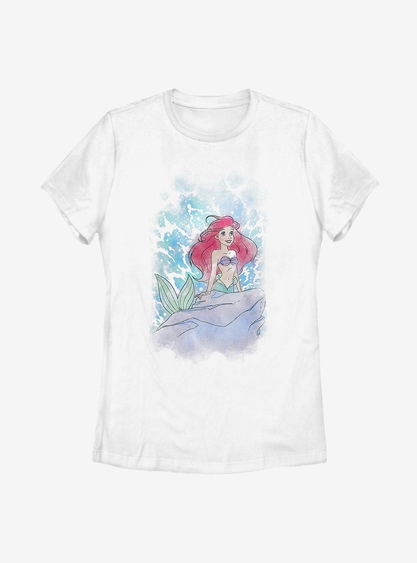 Disney The Little Mermaid Watercolor Splash Womens T-Shirt, WHITE, hi-res