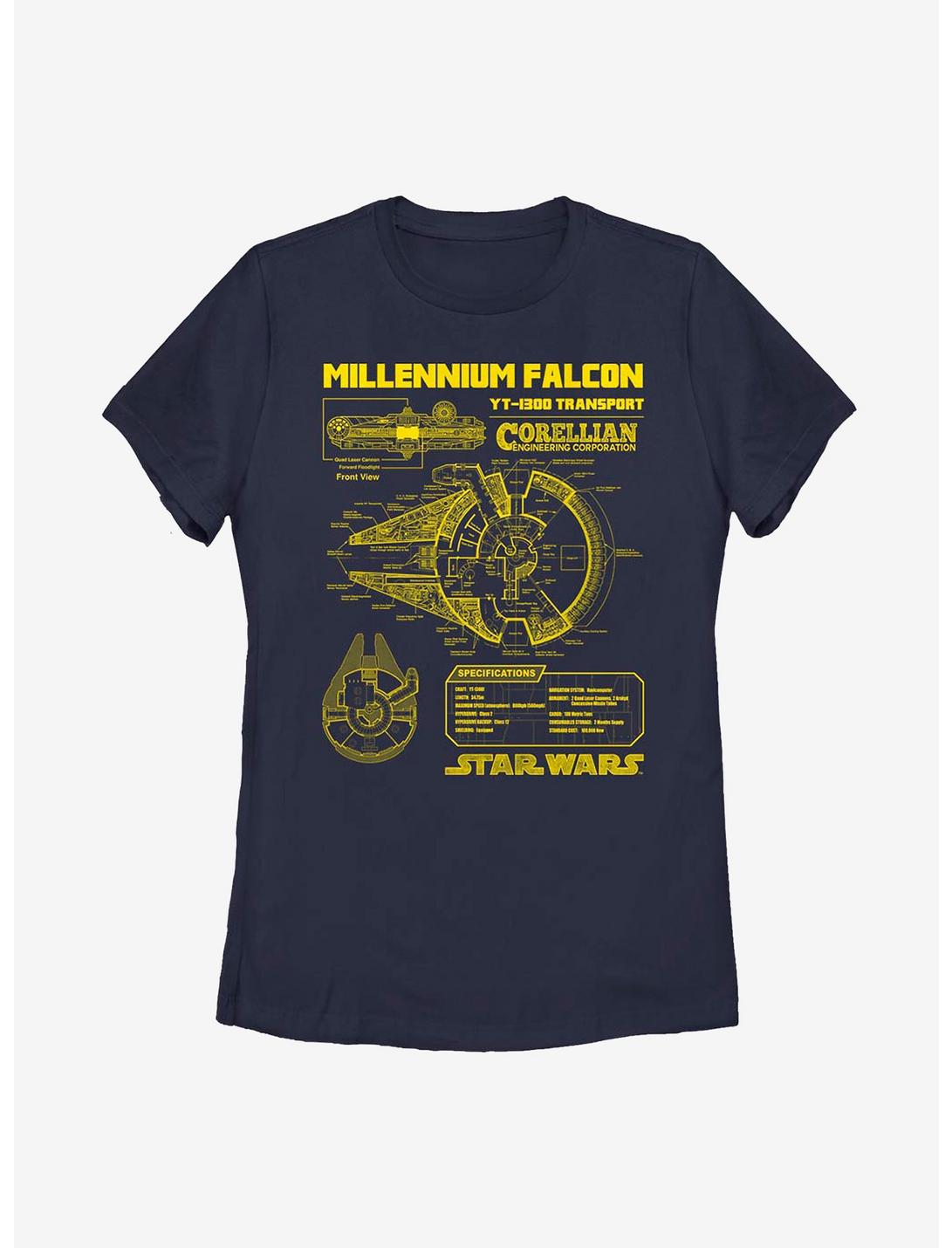 Star Wars Falcon Schematic Womens T-Shirt, NAVY, hi-res