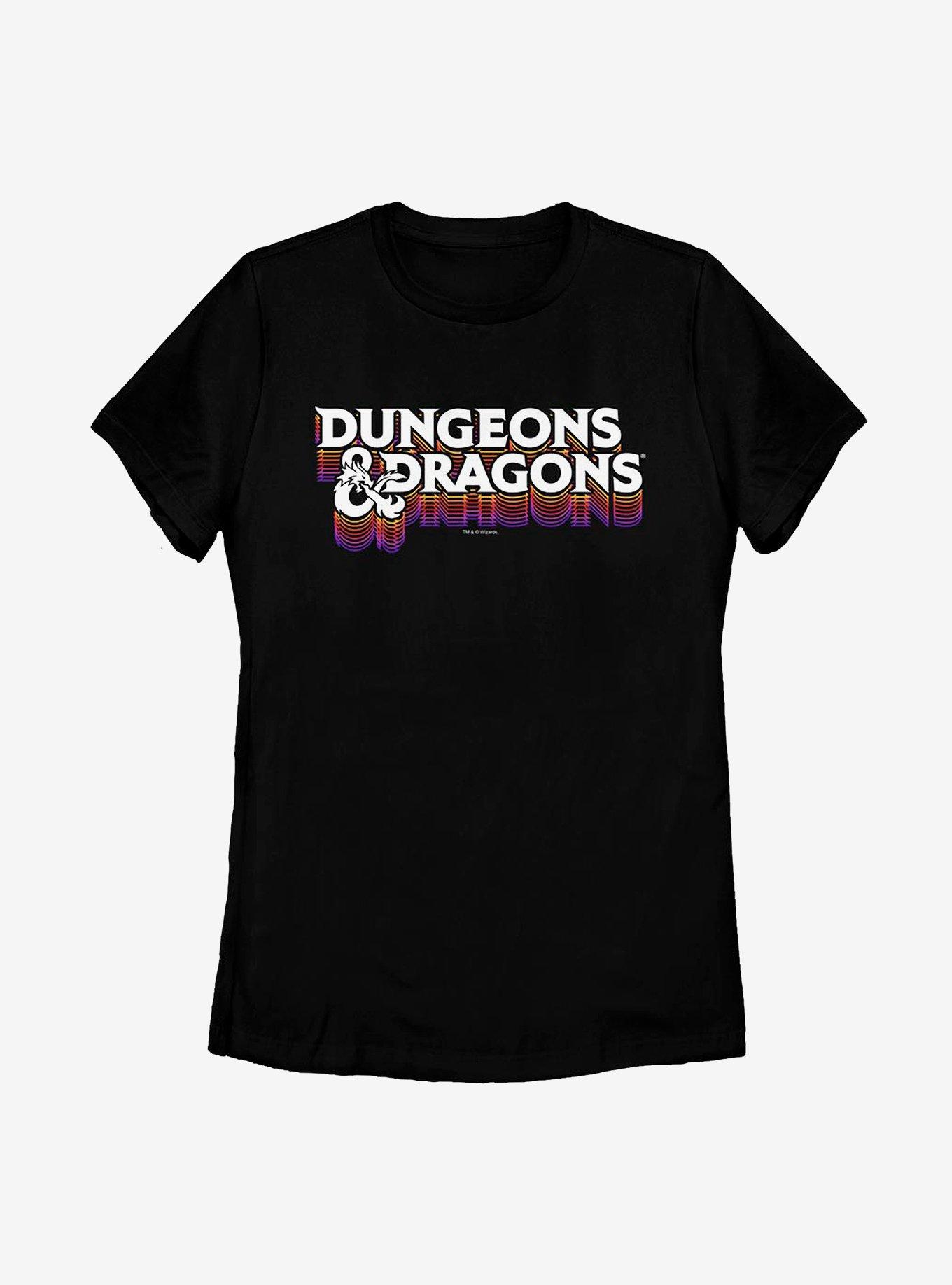 Dungeons & Dragons Logo 70's Retro Colors Womens T-Shirt, BLACK, hi-res