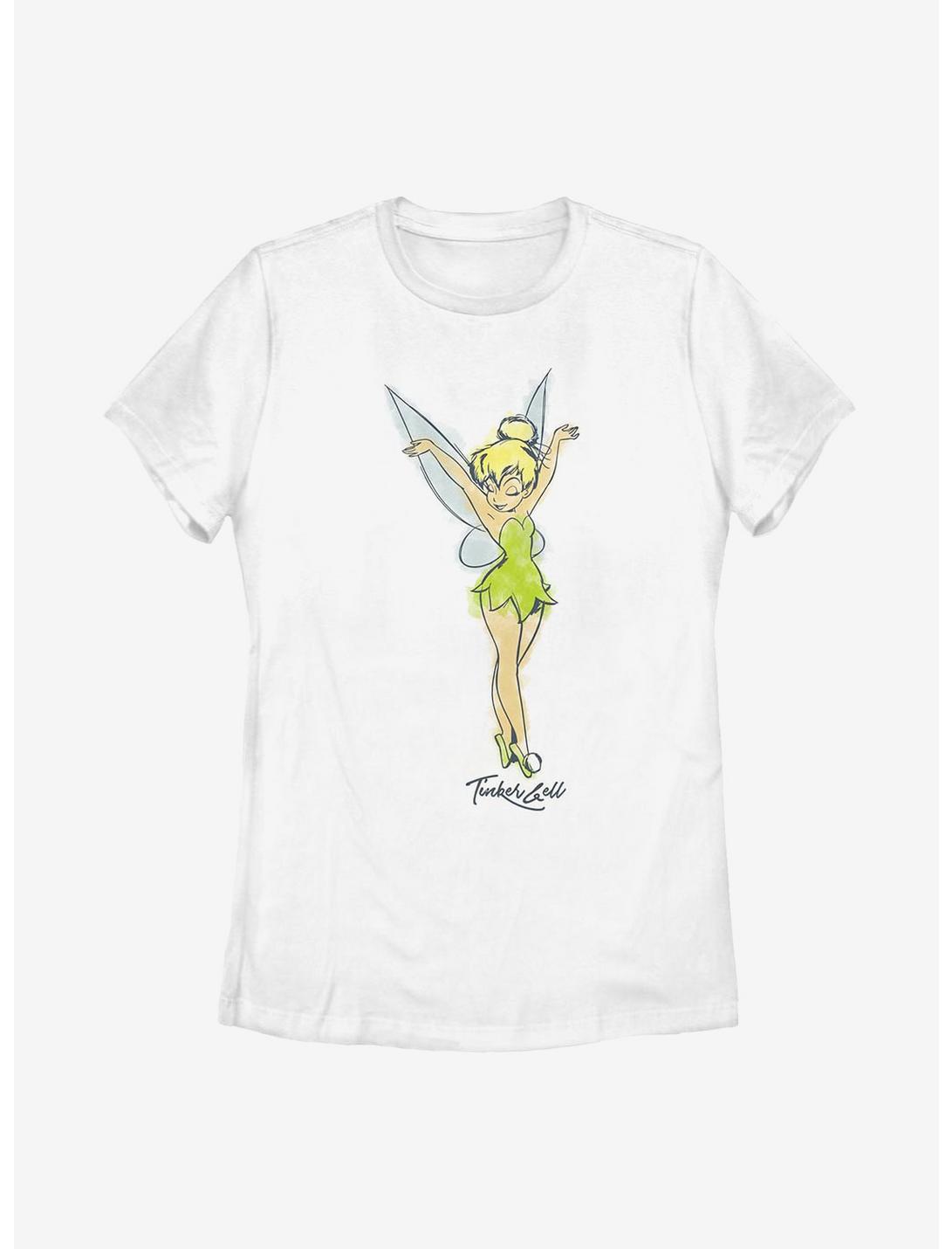 Disney Peter Pan Tinker Bell Tink Watercolor Womens T-Shirt, WHITE, hi-res