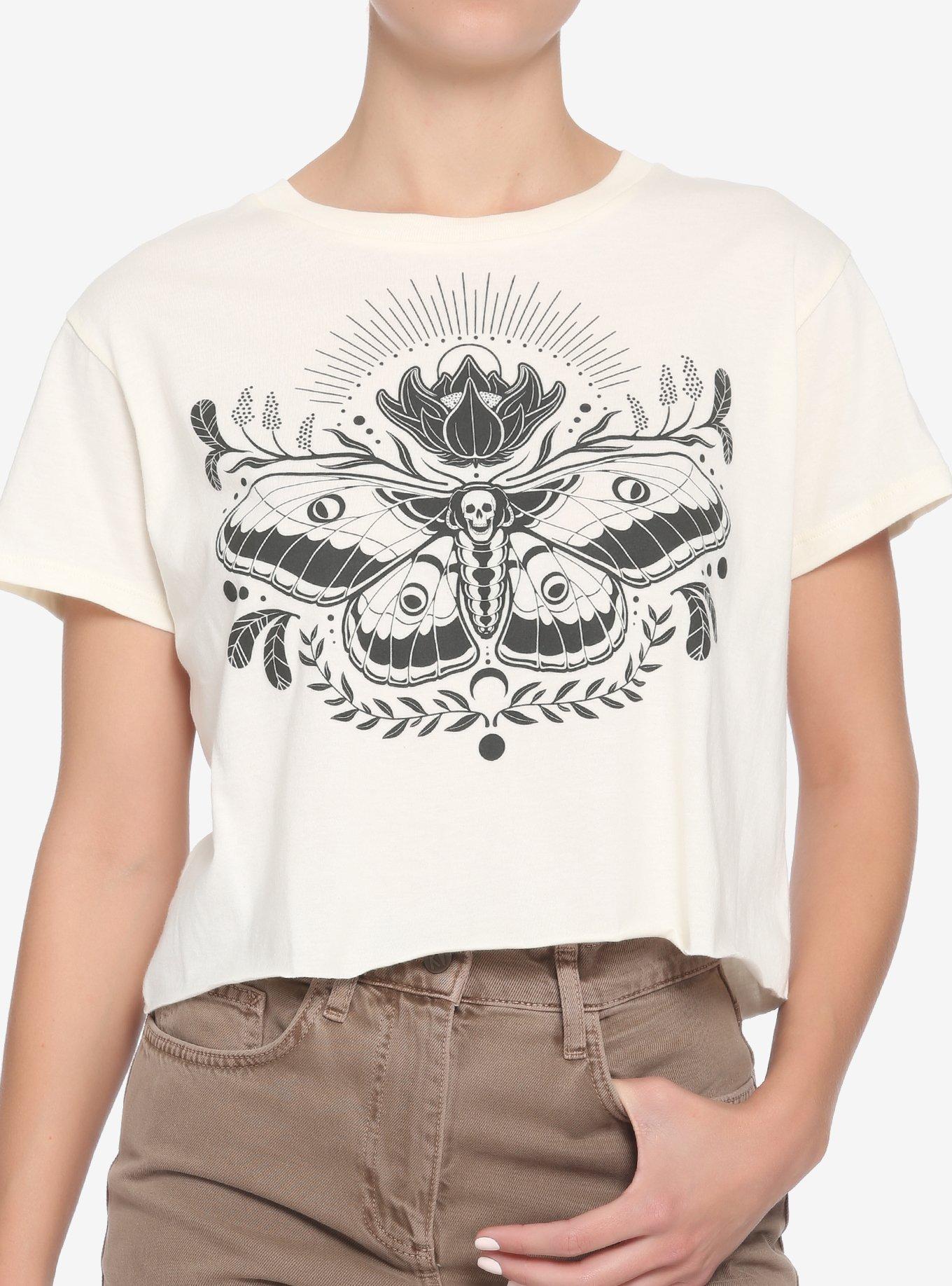 Ornate Death Moth Girls Crop T-Shirt, MULTI, hi-res