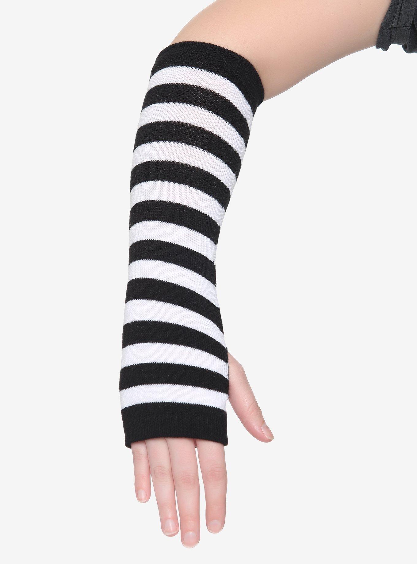 Black & White Stripe Arm Warmers Plus Size, , hi-res