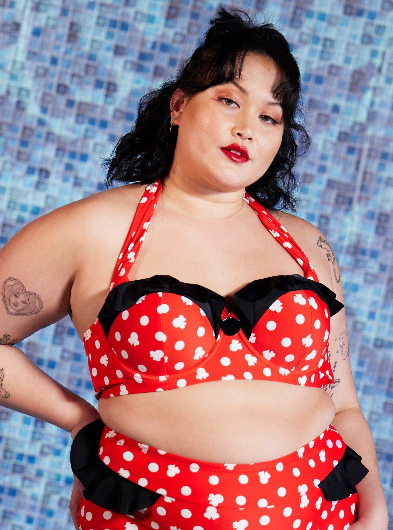 Disney Minnie Mouse Ruffled Halter Swim Top Plus Size, MULTI, hi-res