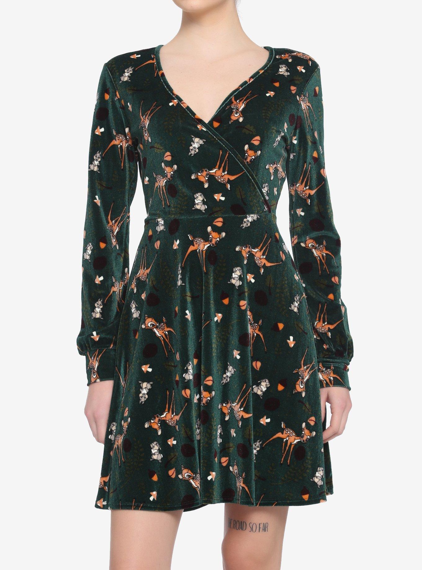 Disney Bambi Forest Velvet Long-Sleeve Dress, MULTI, hi-res