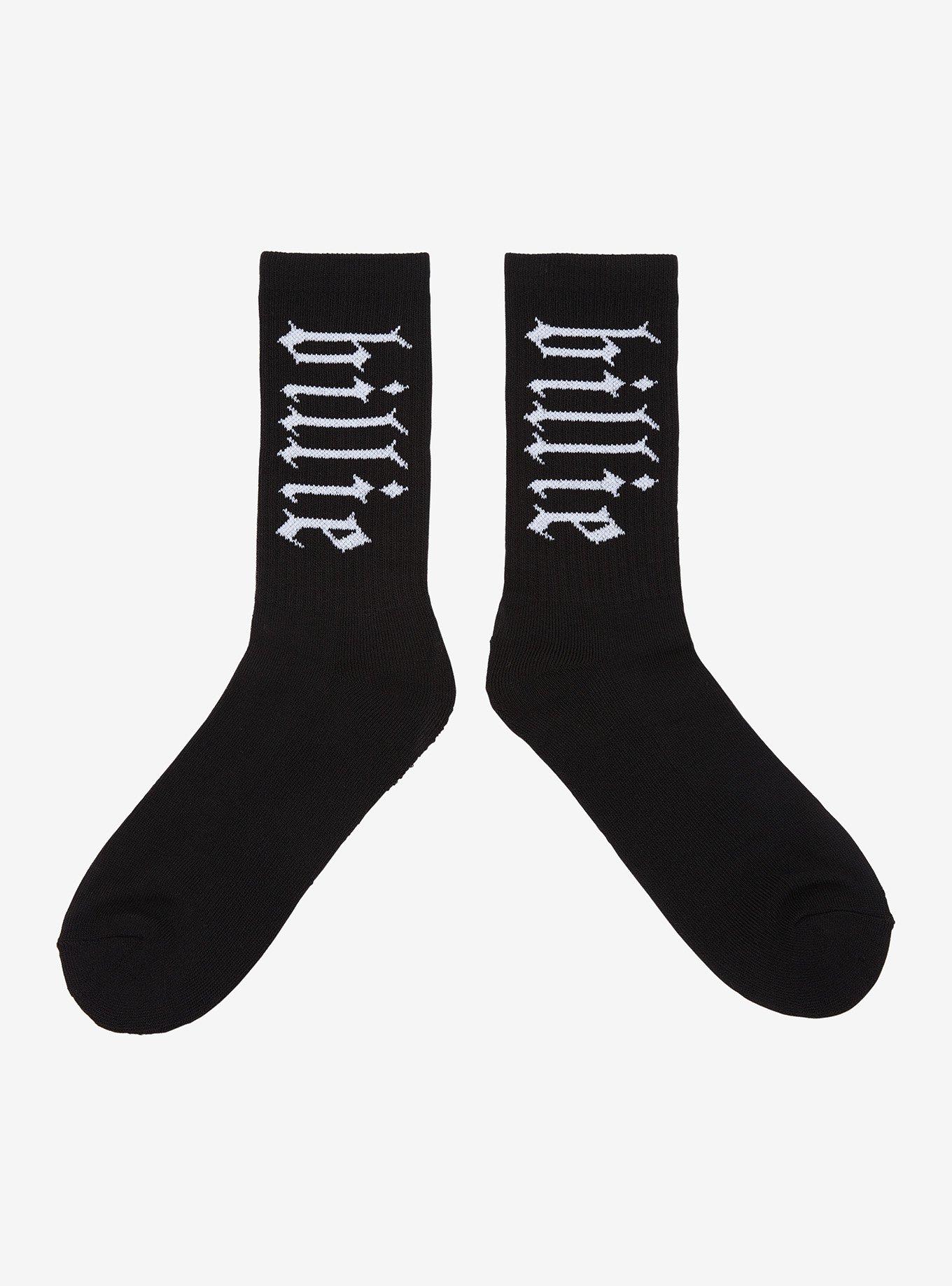 Billie Eilish Name Black Crew Socks, , hi-res
