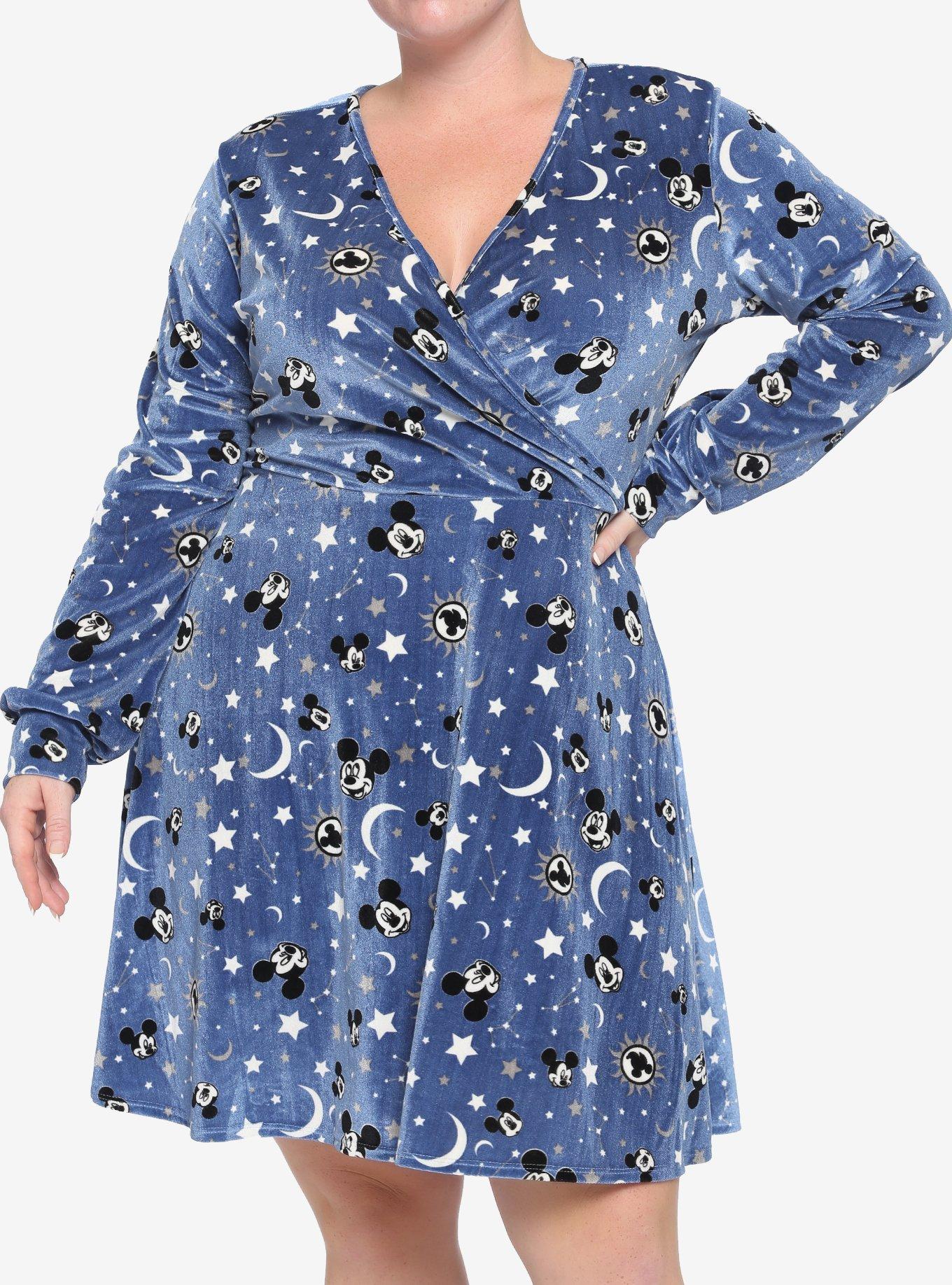Disney Mickey Mouse Constellation Velvet Long-Sleeve Dress Plus Size, MULTI, hi-res