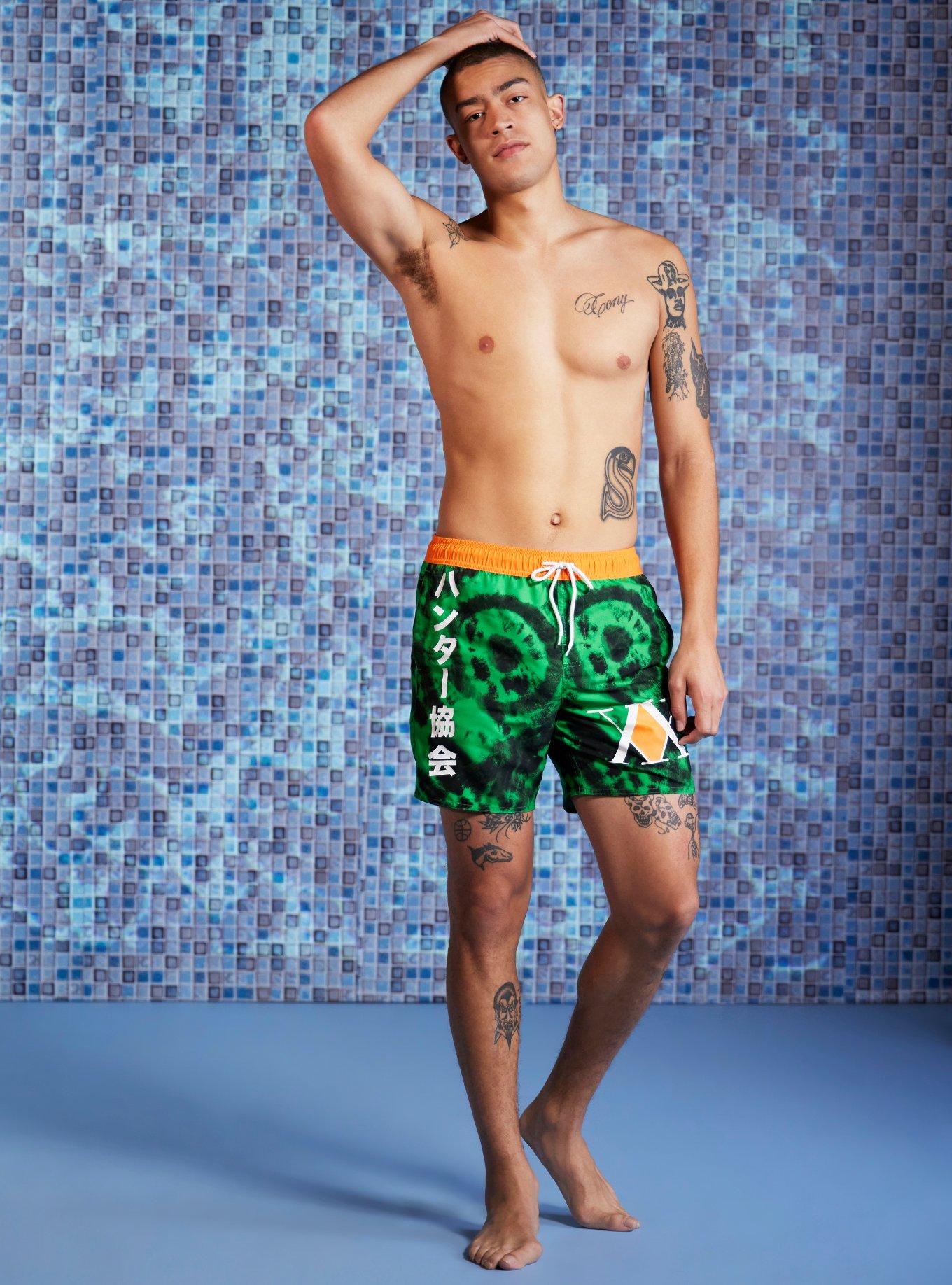 Hunter X Hunter Green Wash Logo Swim Trunks, MULTI, hi-res