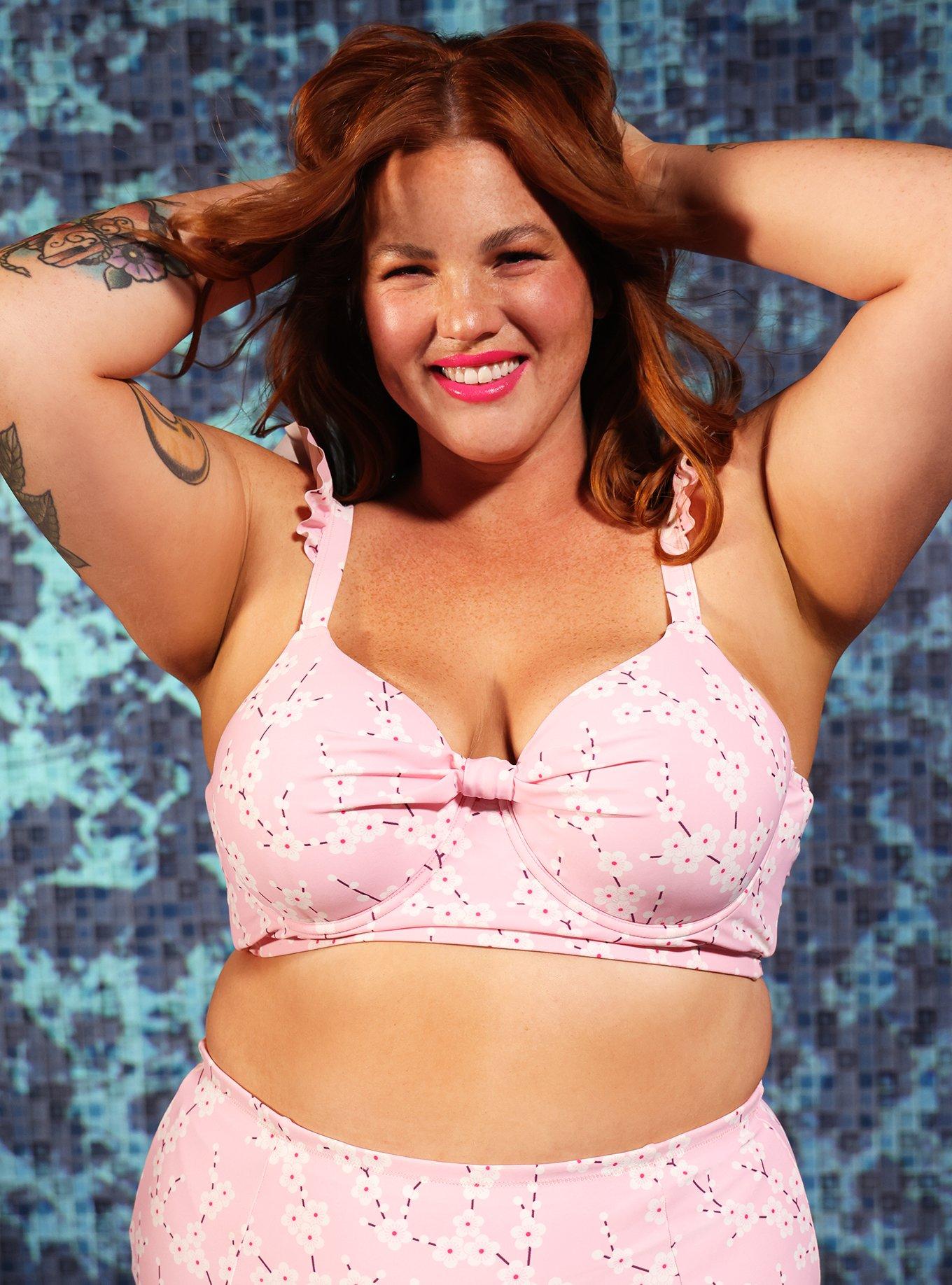 Cherry Blossom Halter Swim Top Plus Size, MULTI, hi-res