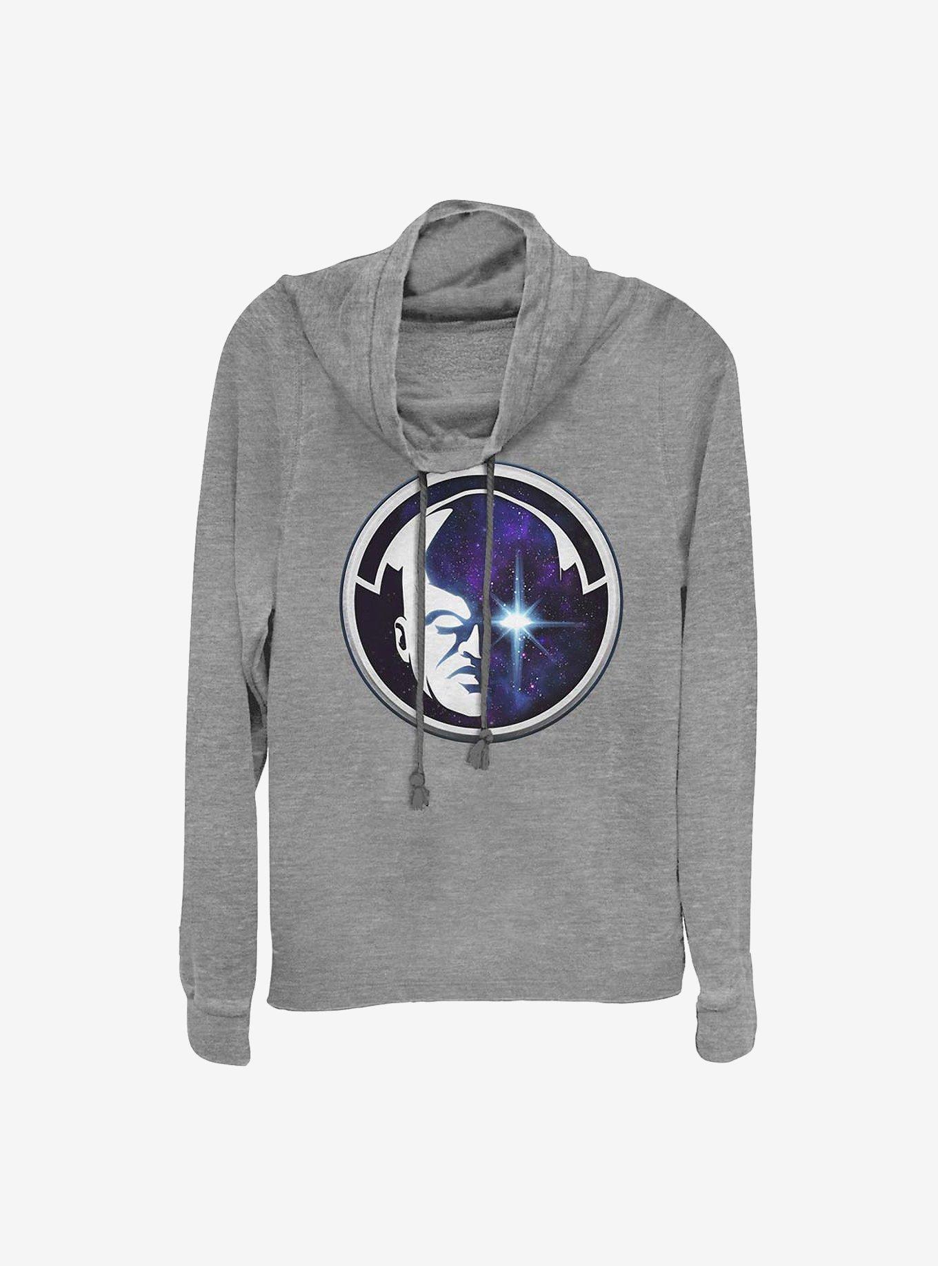 Marvel What If...? The Watcher Circle Frame Cowlneck Long-Sleeve Girls Top, GRAY HTR, hi-res