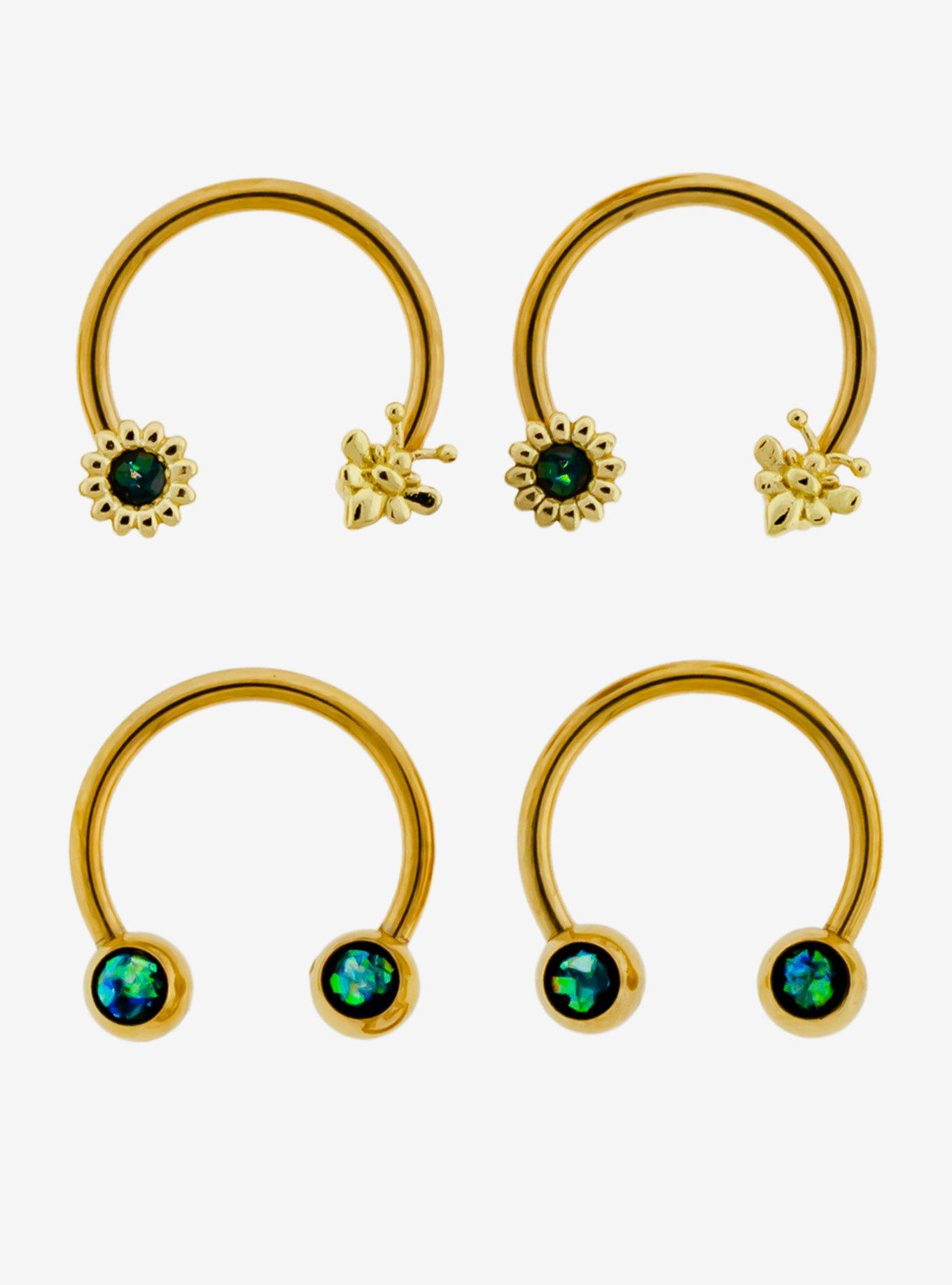 Gold Steel Bumble Bee & Sunflower Circular Barbell 4 Pack, GOLD, hi-res