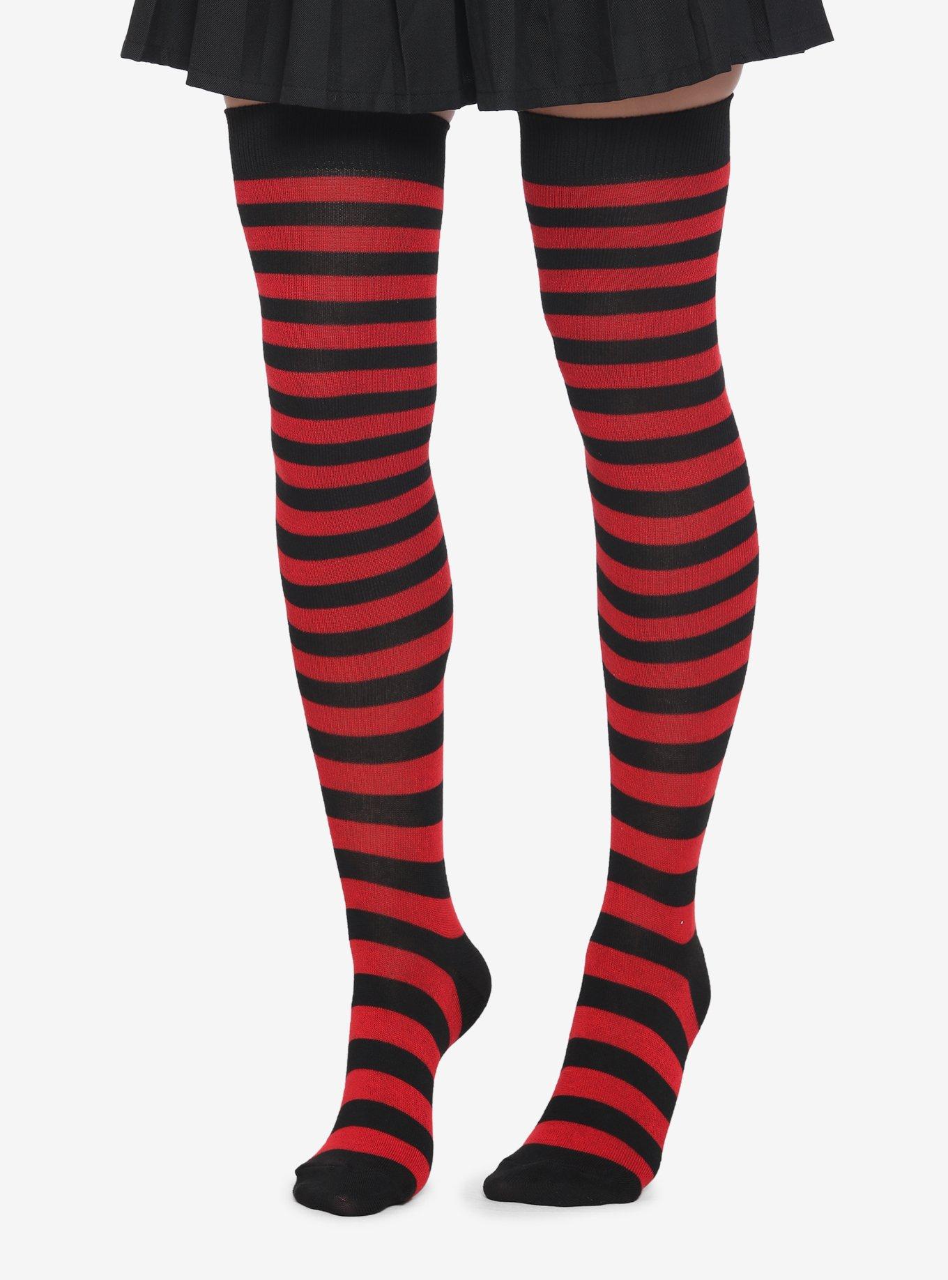 Horizontal Striped Cotton Socks - Wide Stripe Red/Black / One Size