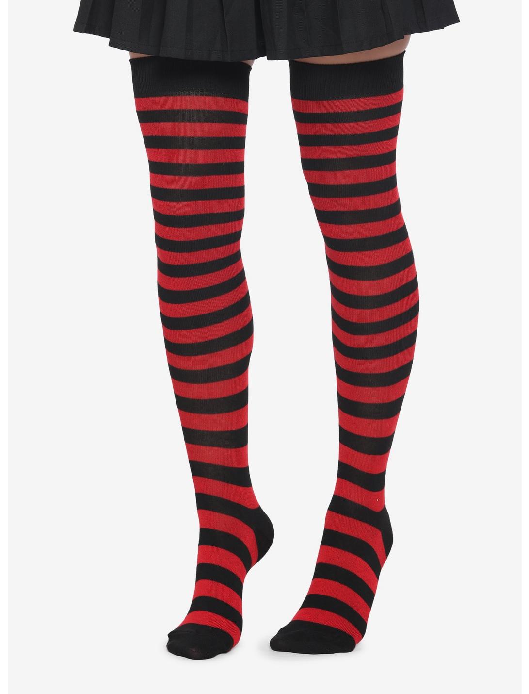 talent salut Med venlig hilsen Black & Red Stripe Thigh-High Socks | Hot Topic