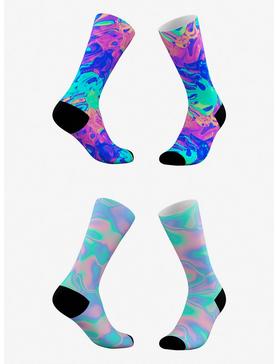Rainbow Swirl And Unicorn Marble Hologram Socks 2 Pack, , hi-res