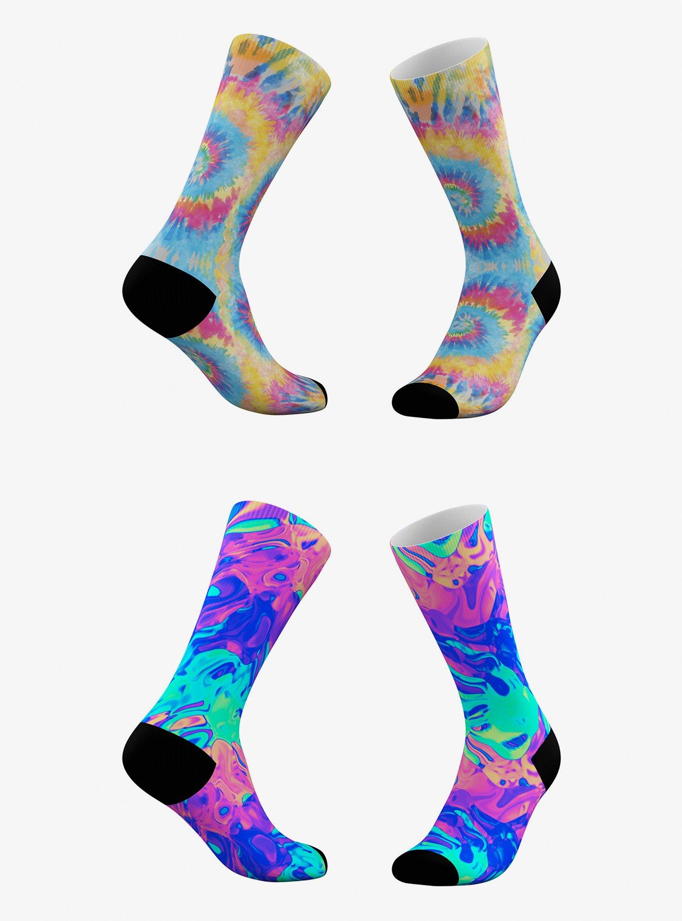 Tie Dye And Rainbow Swirl Hologram Socks 2 Pack, , hi-res