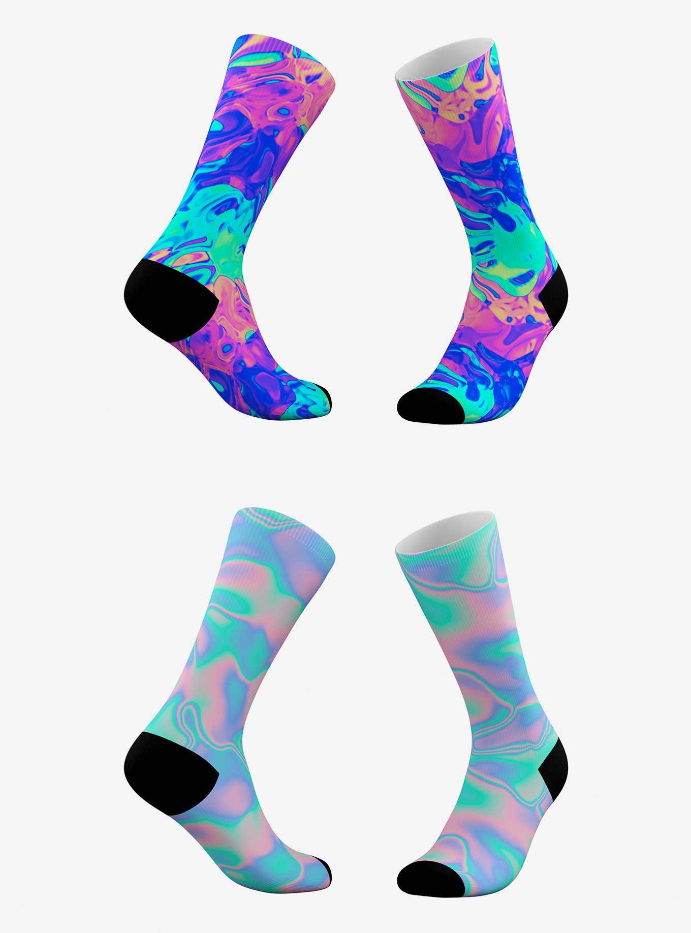 Rainbow Swirl And Unicorn Marble Hologram Socks 2 Pack, , hi-res