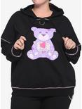 Pastel Ripped Teddy Bear O-Ring Girls Hoodie Plus Size, BLACK, hi-res