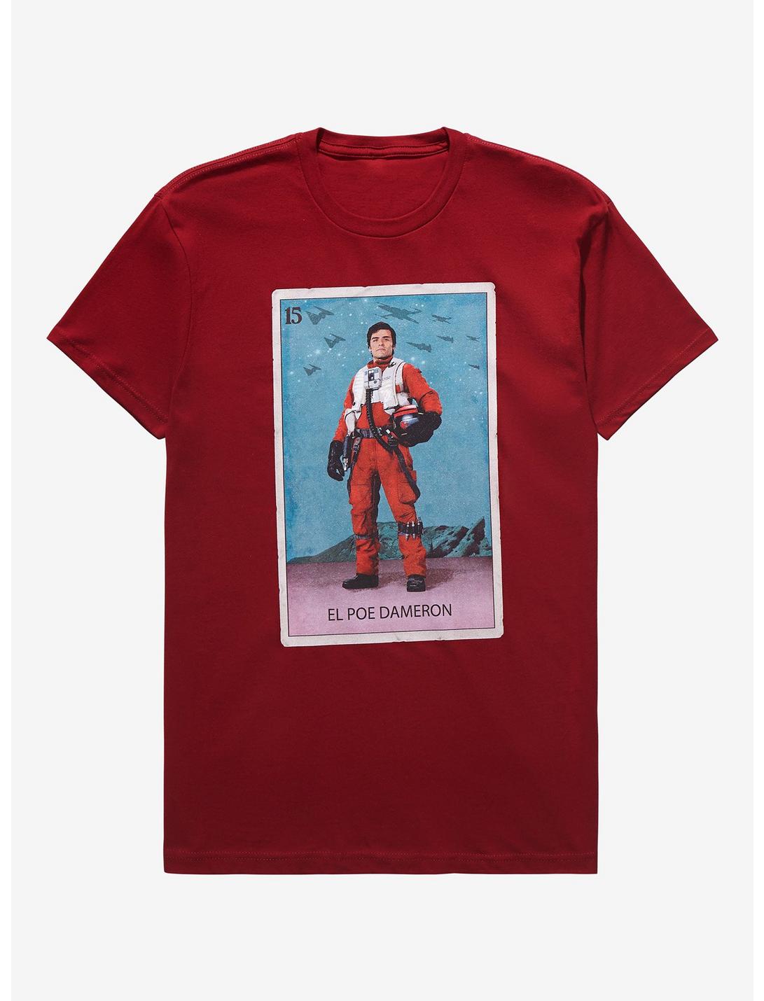 Star Wars Poe Dameron Mexican Lottery Card T-Shirt - BoxLunch Exclusive, RED, hi-res