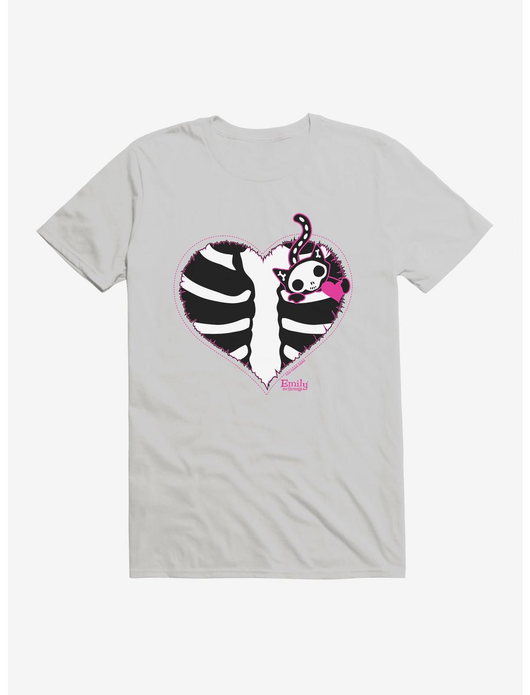 Emily The Strange Cat Heart T-Shirt, SILVER, hi-res