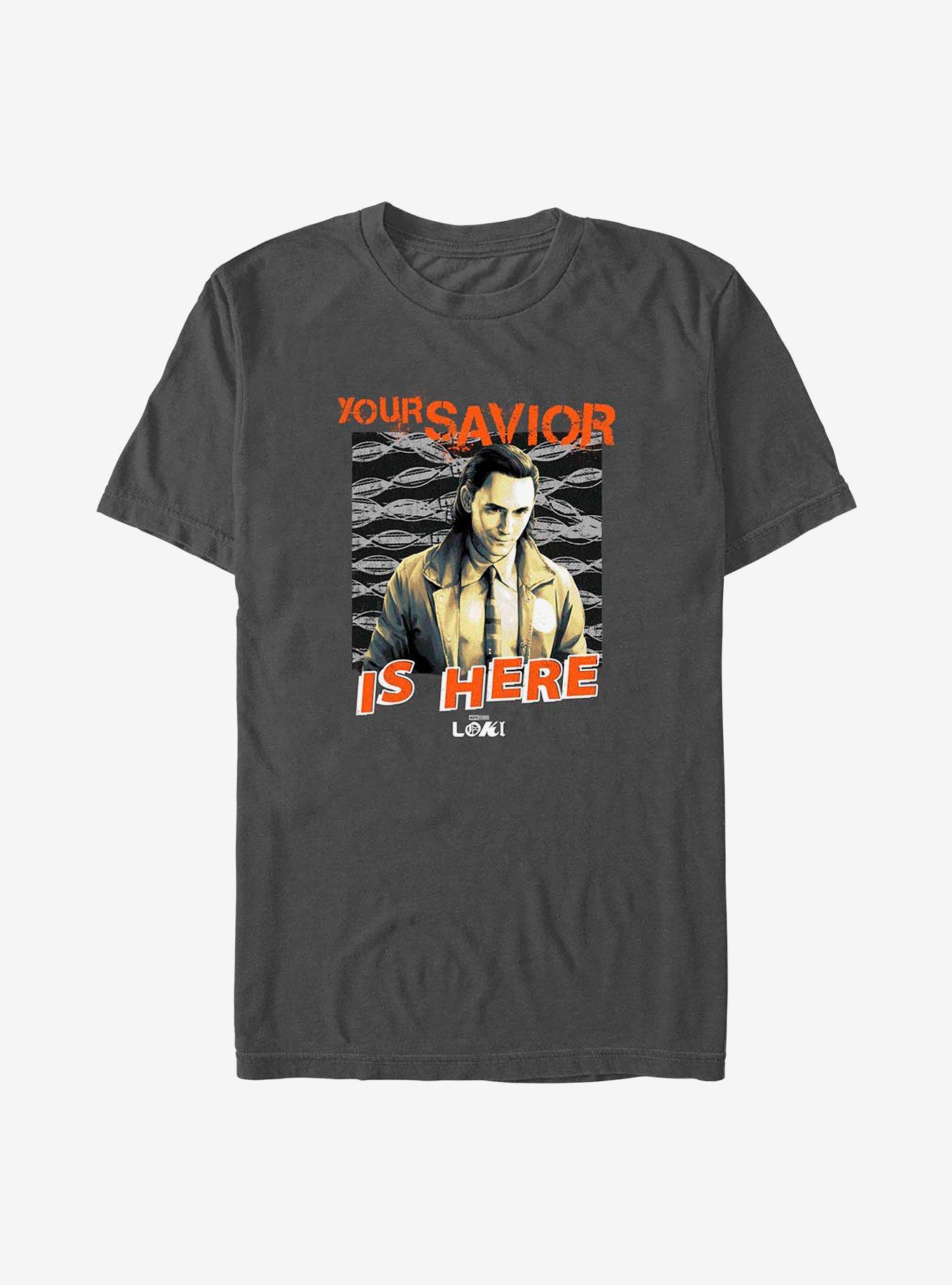 Marvel Loki Your Savior Is Here T-Shirt, CHARCOAL, hi-res