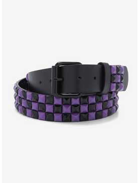 Black & Purple Three Row Pyramid Stud Belt, , hi-res
