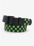 Black & Green Three Row Pyramid Stud Belt, GREEN, hi-res