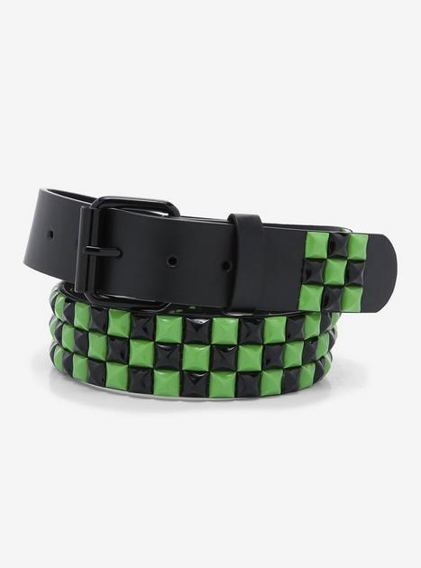 Black & Green Three Row Pyramid Stud Belt | Hot Topic