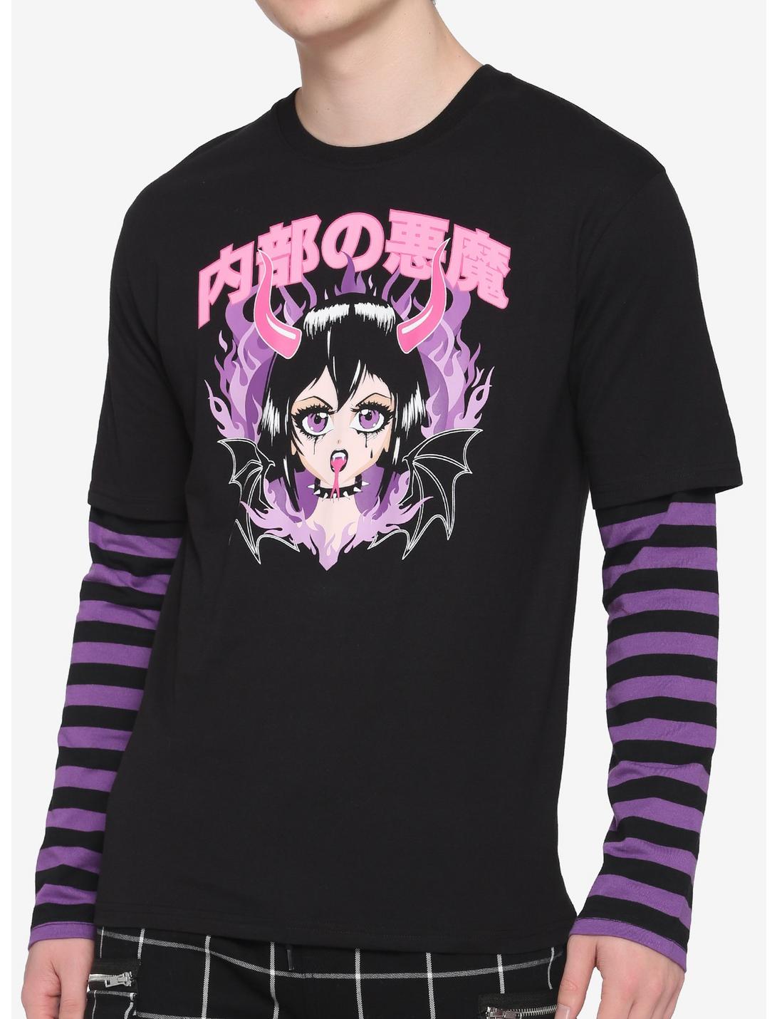Demon Girl Twofer Long-Sleeve T-Shirt, STRIPE - PURPLE, hi-res