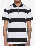 Black & White Stripe Zipper Polo Shirt, STRIPE - WHITE, hi-res