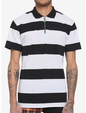 Black & White Stripe Zipper Polo Shirt, , hi-res
