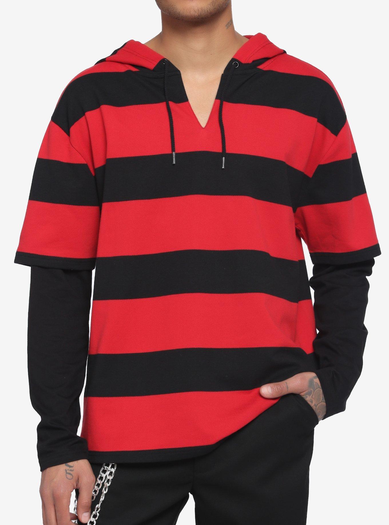 Red & Black Stripe Twofer Hoodie Hot Topic