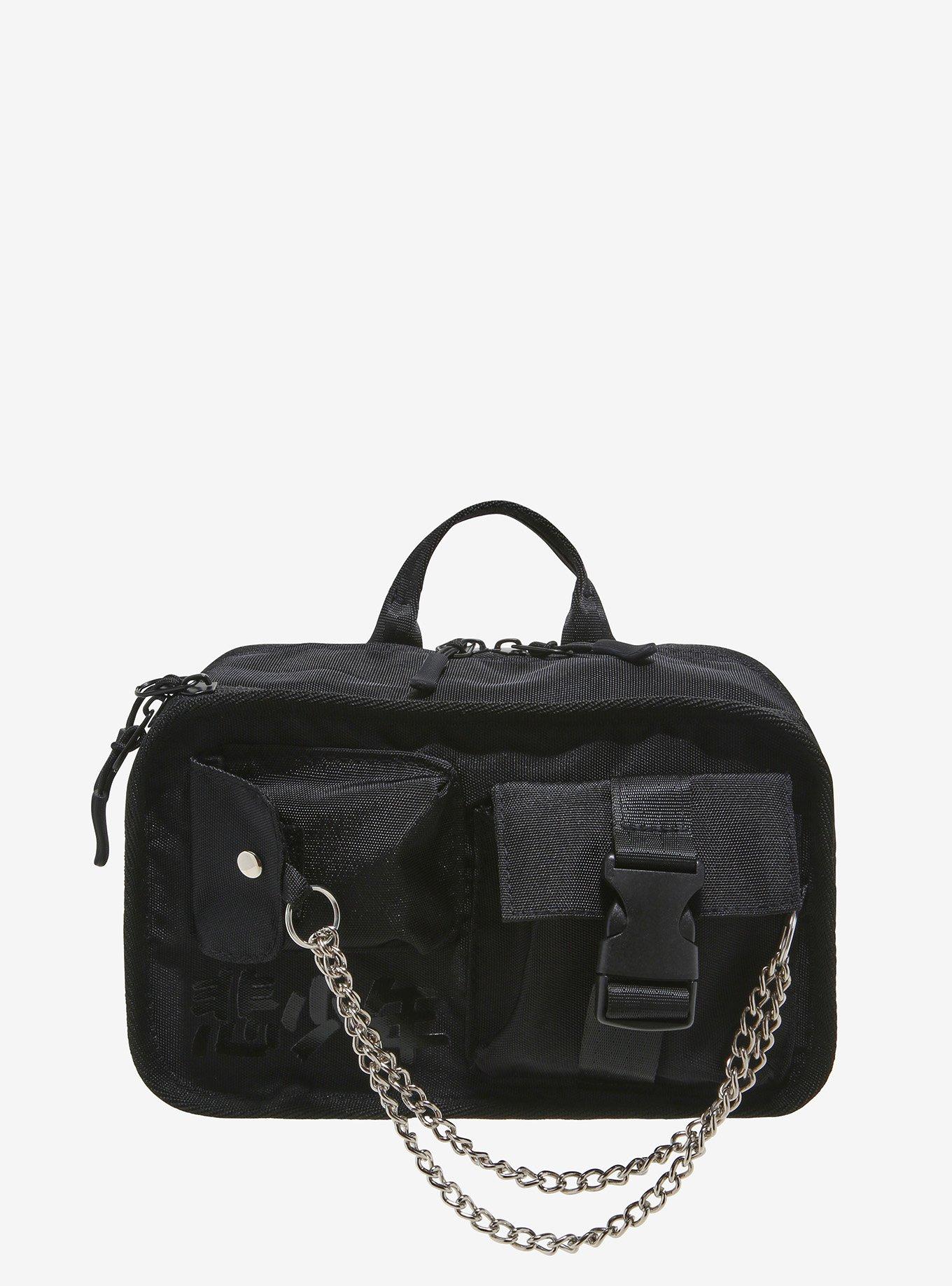 Black Buckle & Chain Fanny Pack, , hi-res