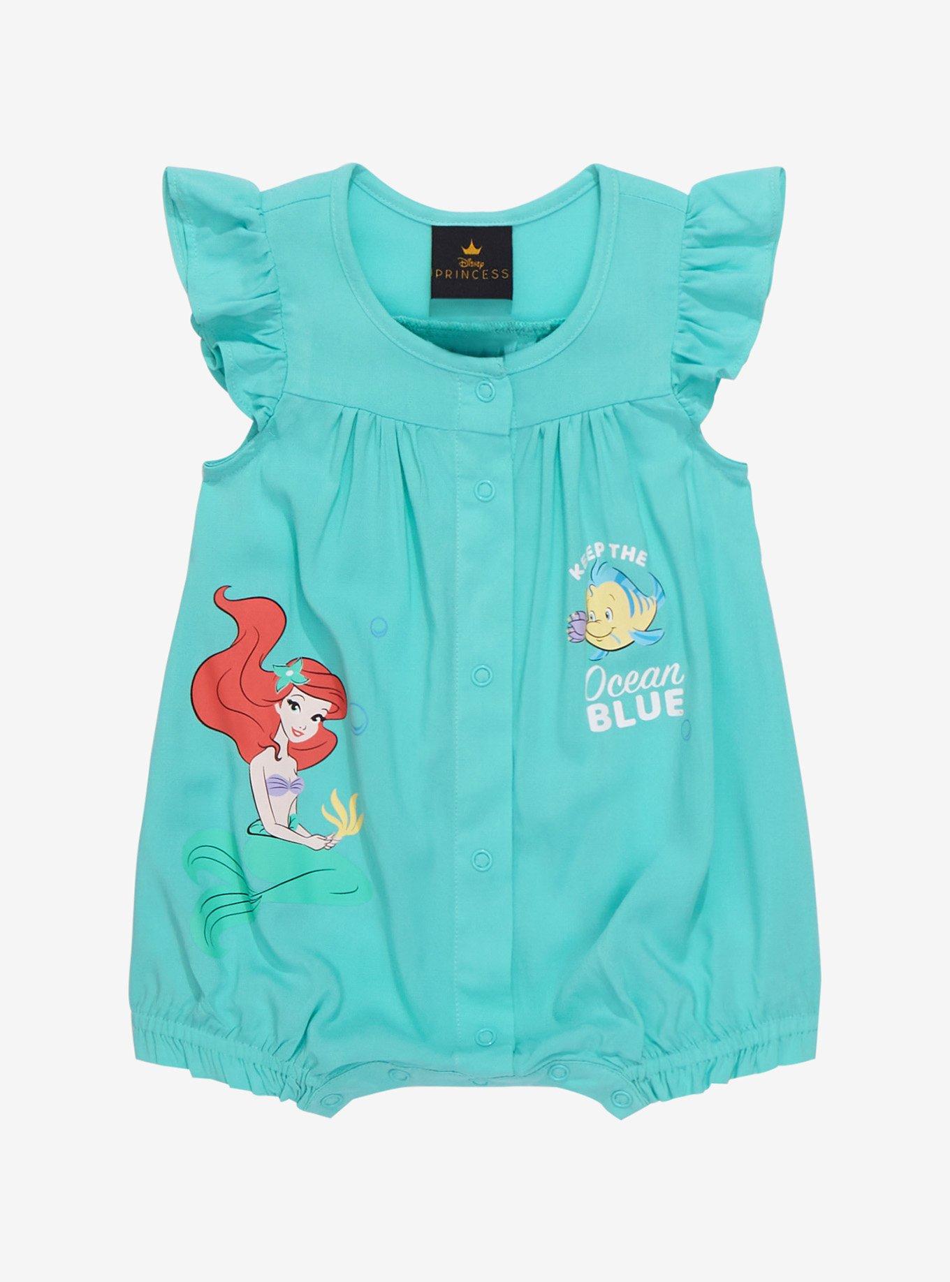 Disney The Little Mermaid Ariel & Flounder Ocean Blue Infant One-Piece - BoxLunch Exclusive, TURQUOISE, hi-res