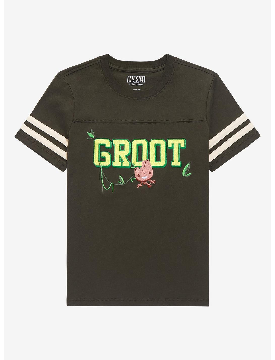 Marvel Guardians of the Galaxy Groot Youth Striped Varsity T-Shirt - BoxLunch Exclusive, DARK GREEN, hi-res
