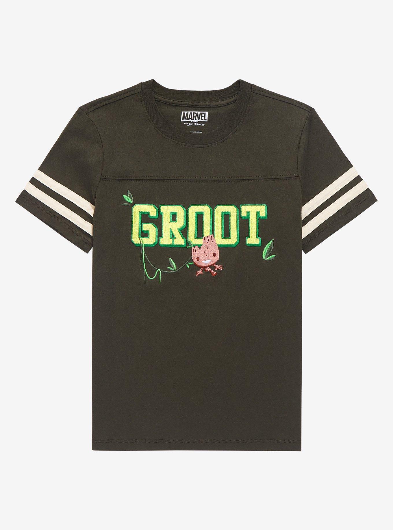Marvel Guardians of the Galaxy Groot Youth Striped Varsity T-Shirt - BoxLunch Exclusive, DARK GREEN, hi-res