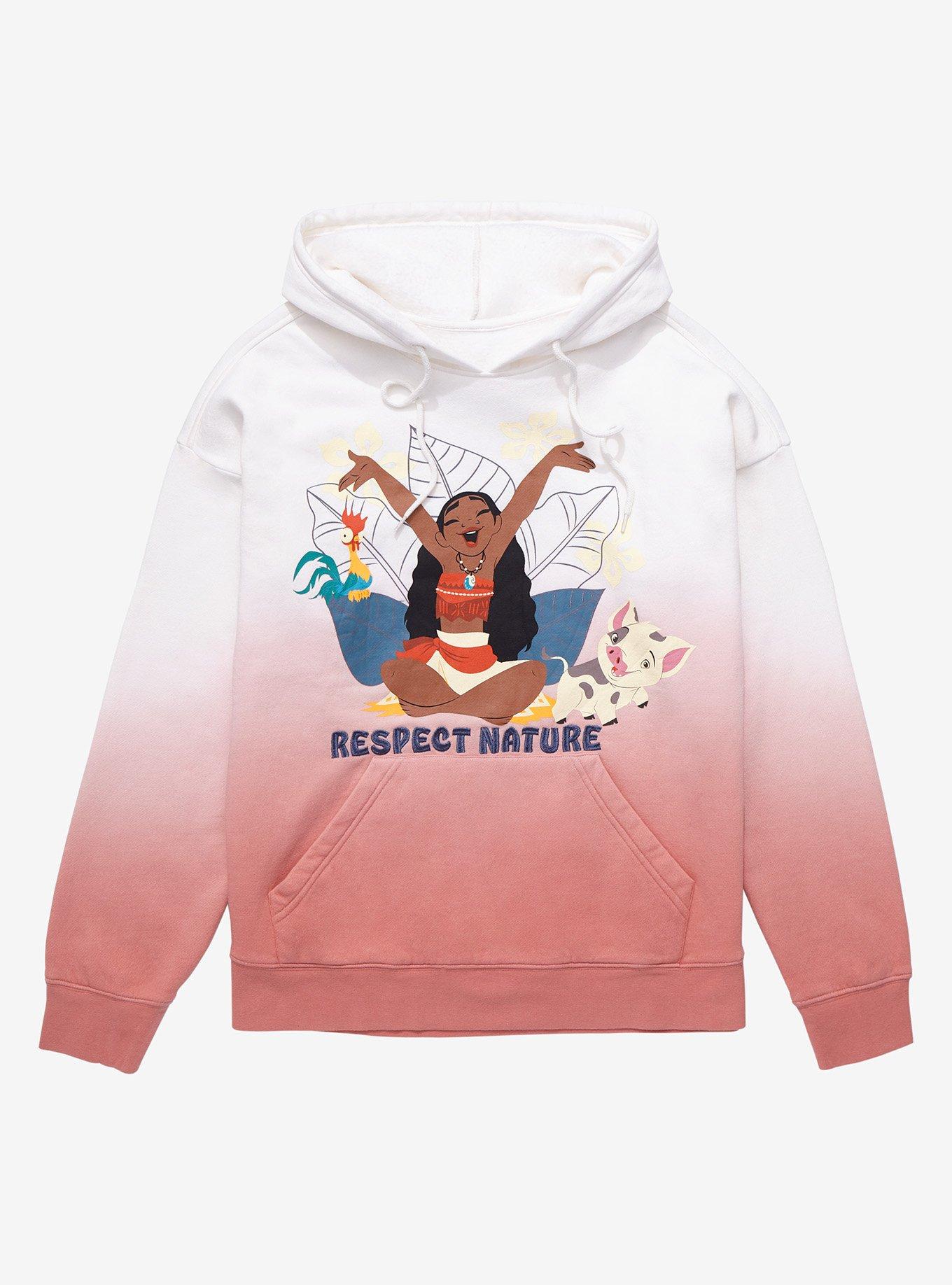 Disney Moana Respect Nature Character Portrait Women&rsquo;s Dip-Dye Hoodie - BoxLunch Exclusive , PINK, hi-res