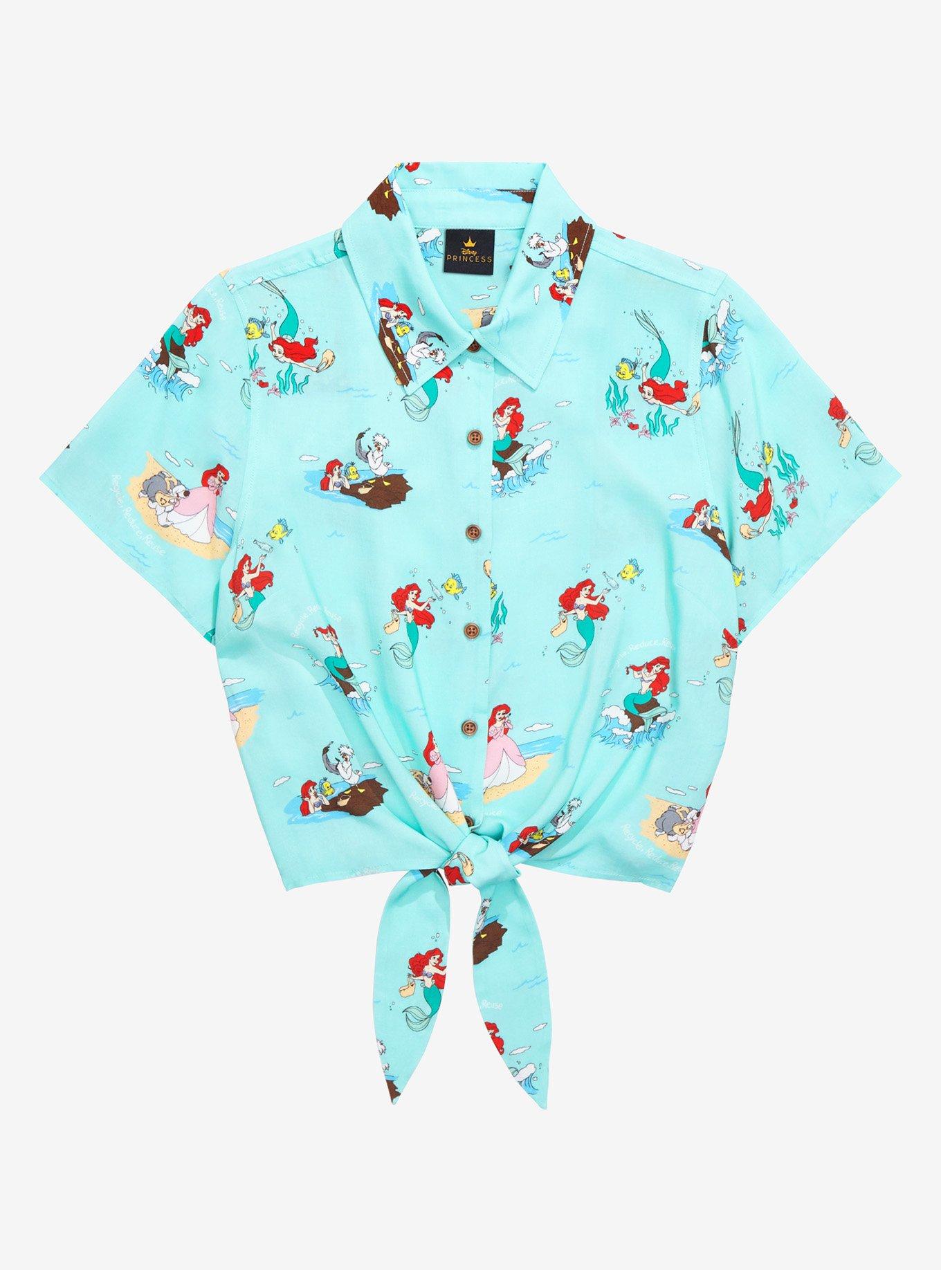 Disney The Little Mermaid Ariel & Friends Scenic Women&rsquo;s Tie-Front Woven Top - BoxLunch Exclusive , TURQ, hi-res