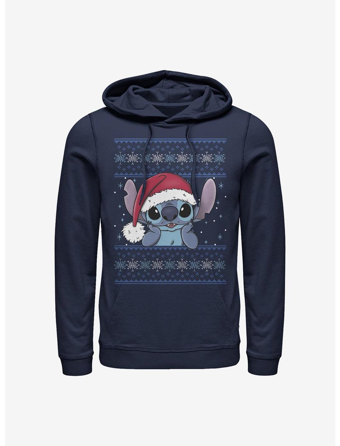 Disney Lilo & Stitch Holiday Stitch Wearing Santa Hat Hoodie, NAVY, hi-res