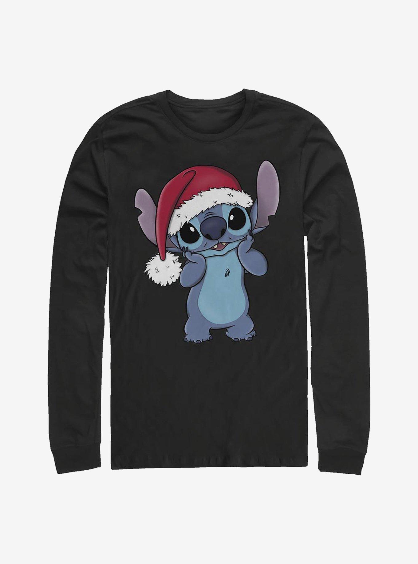 Disney Lilo & Stitch Wearing Santa Hat Long-Sleeve T-Shirt, BLACK, hi-res