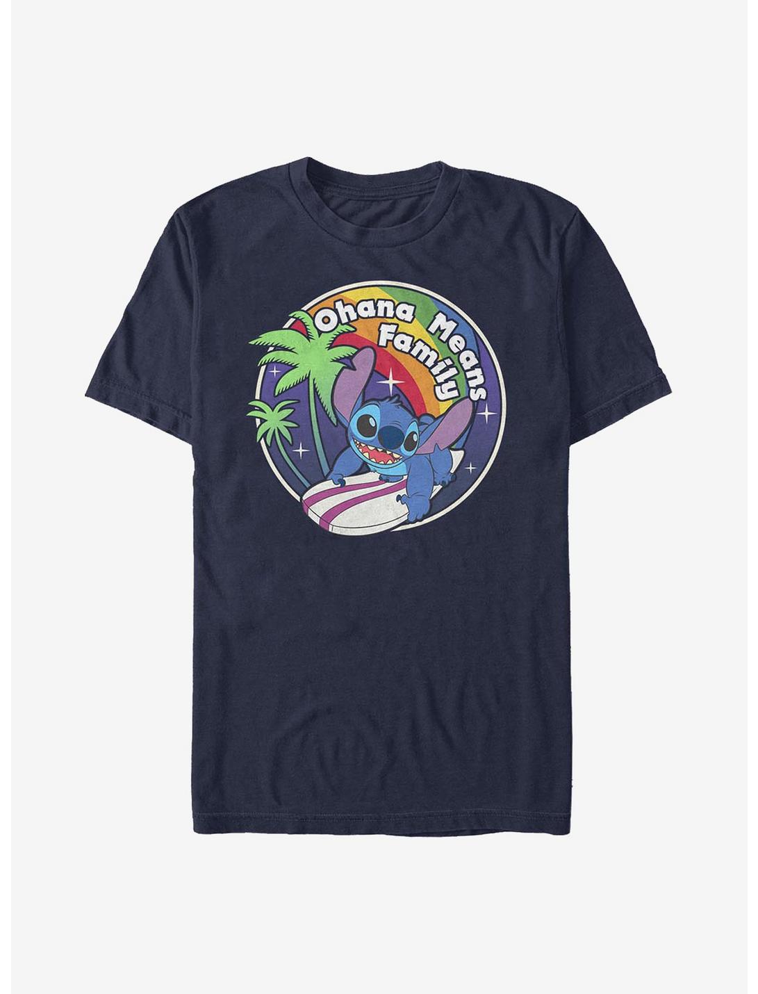 Disney Lilo & Stitch Rainbow Ohana Means Family T-Shirt, NAVY, hi-res