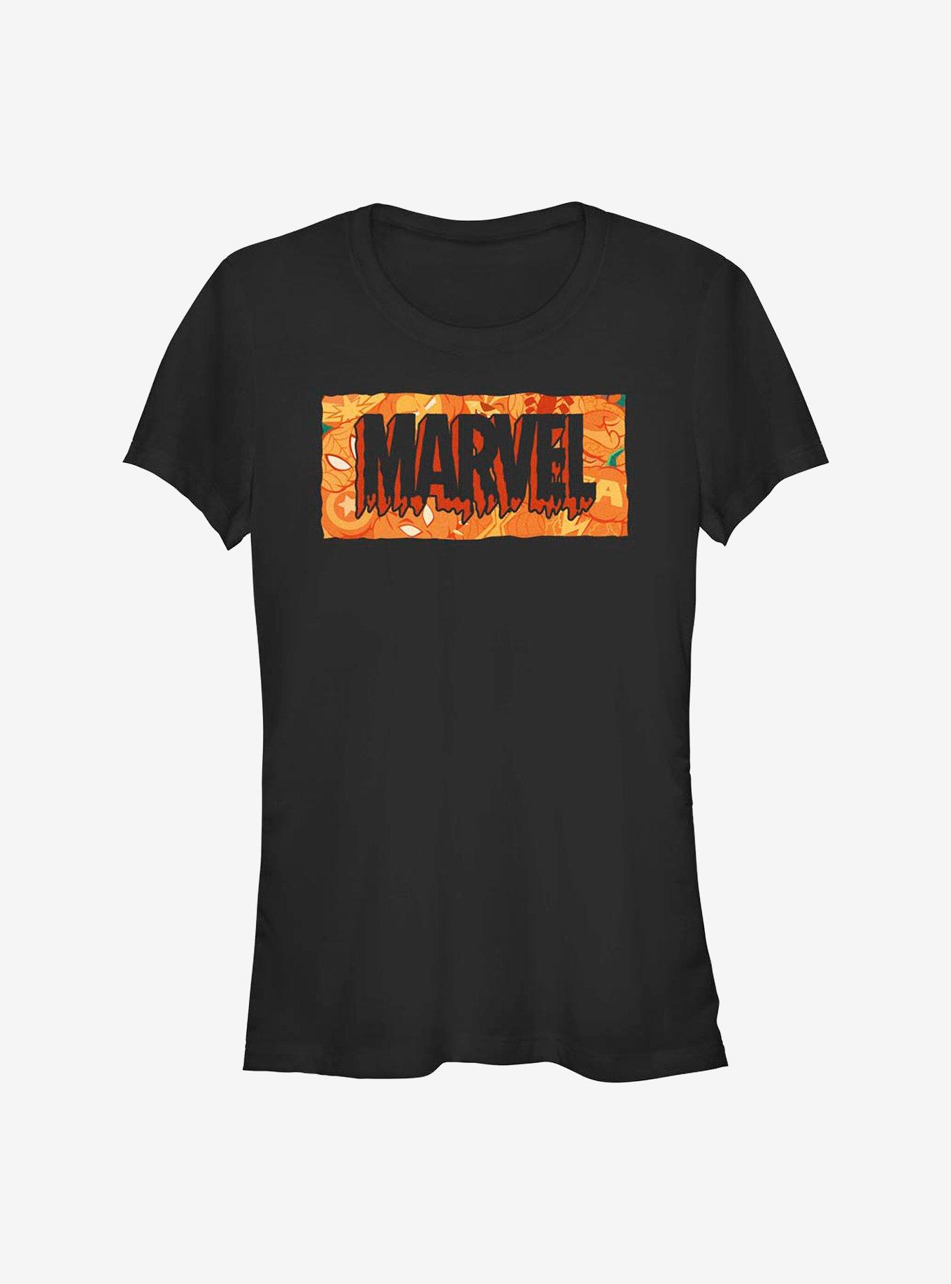 Marvel Spooky Logo Pumpkin Girls T-Shirt, BLACK, hi-res