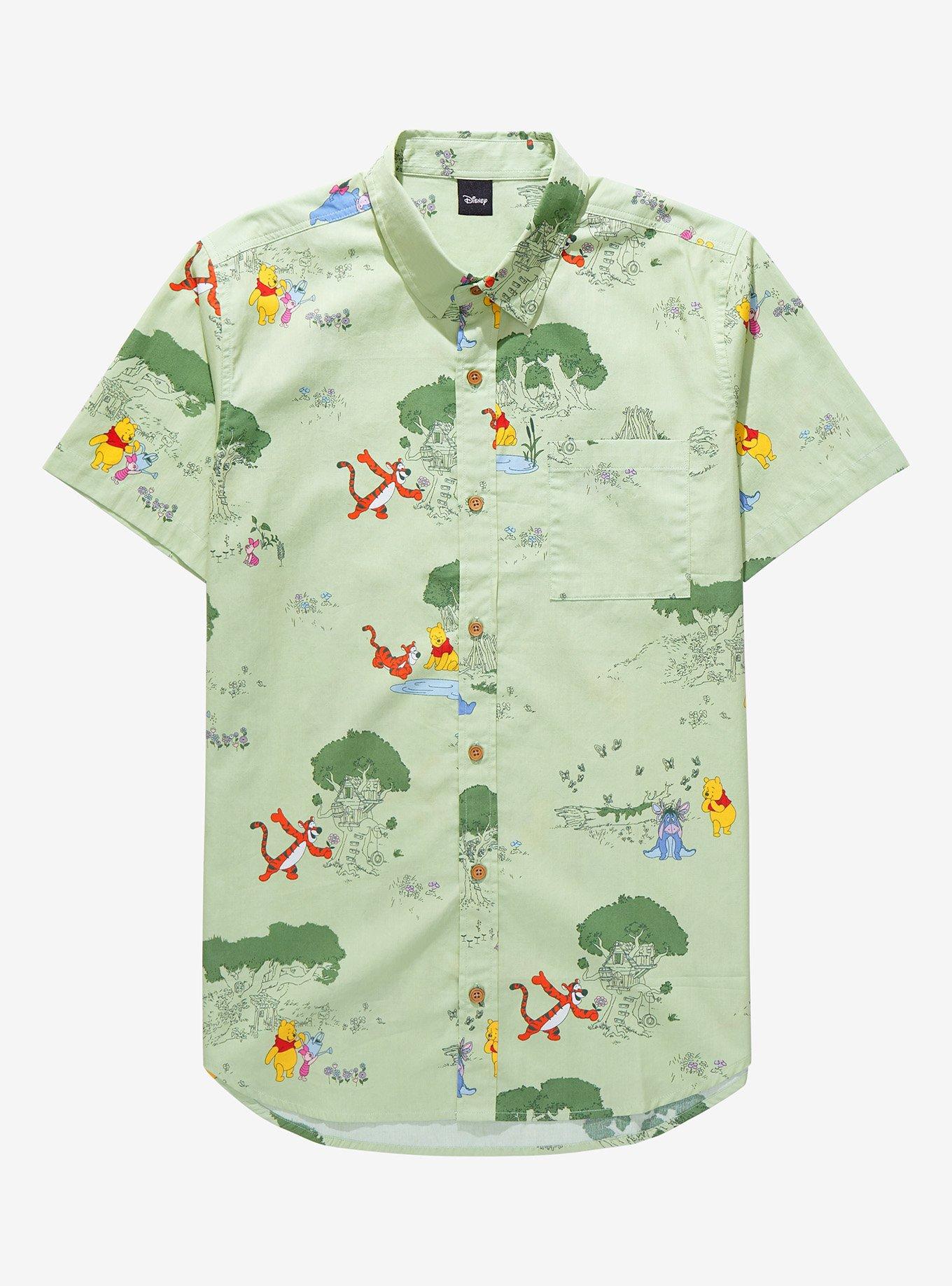 Disney Winnie the Pooh Earth Day Scenic Woven Button-Up - BoxLunch Exclusive, SAGE, hi-res
