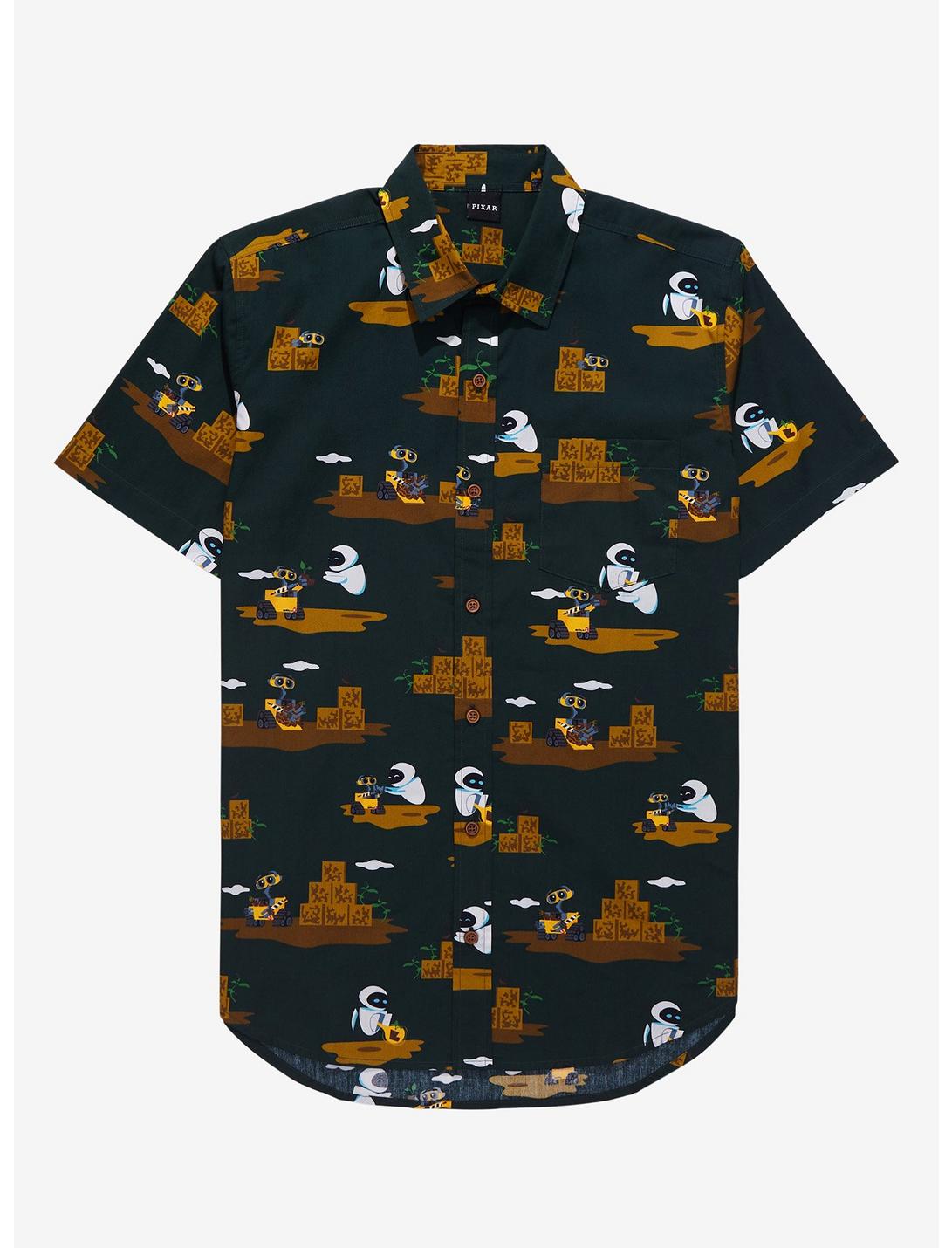 Disney Pixar WALL-E Scenic Earth Day Woven Button-Up - BoxLunch Exclusive, DARK GREEN, hi-res