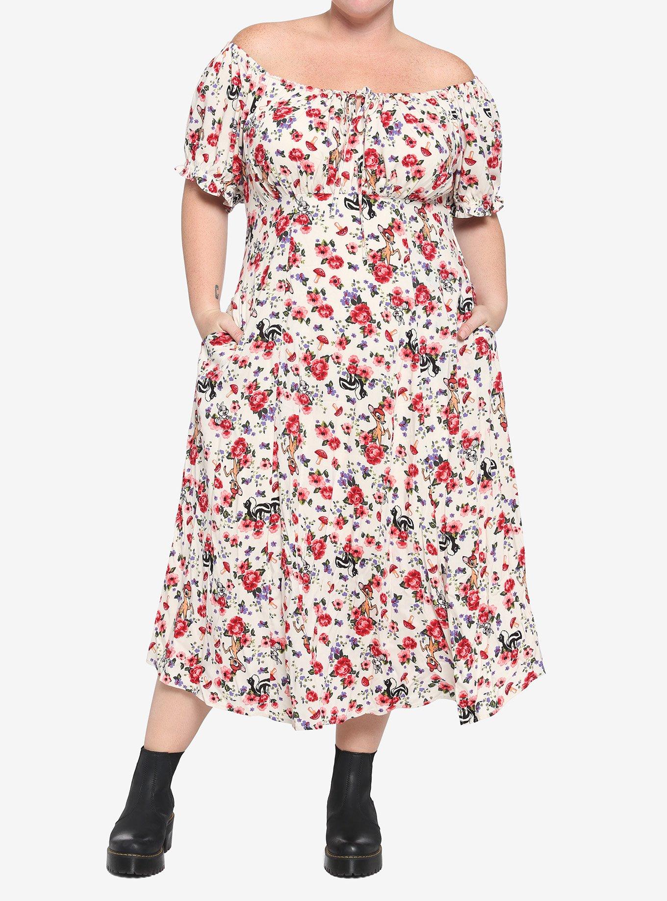 Disney Bambi Floral Puff Sleeve Dress Plus Size, MULTI, hi-res