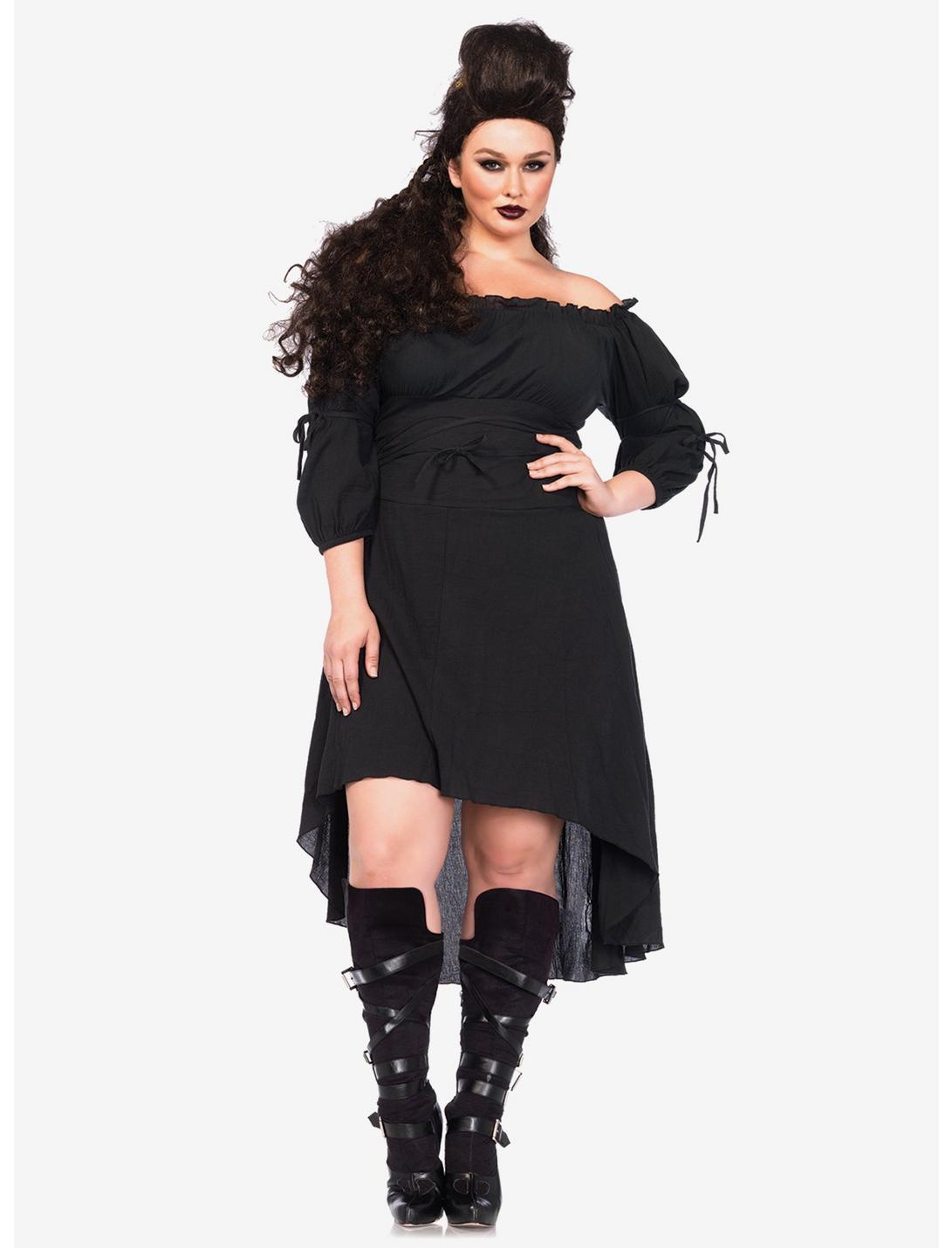 Black Hi-Low Peasant Dress Plus Size, , hi-res