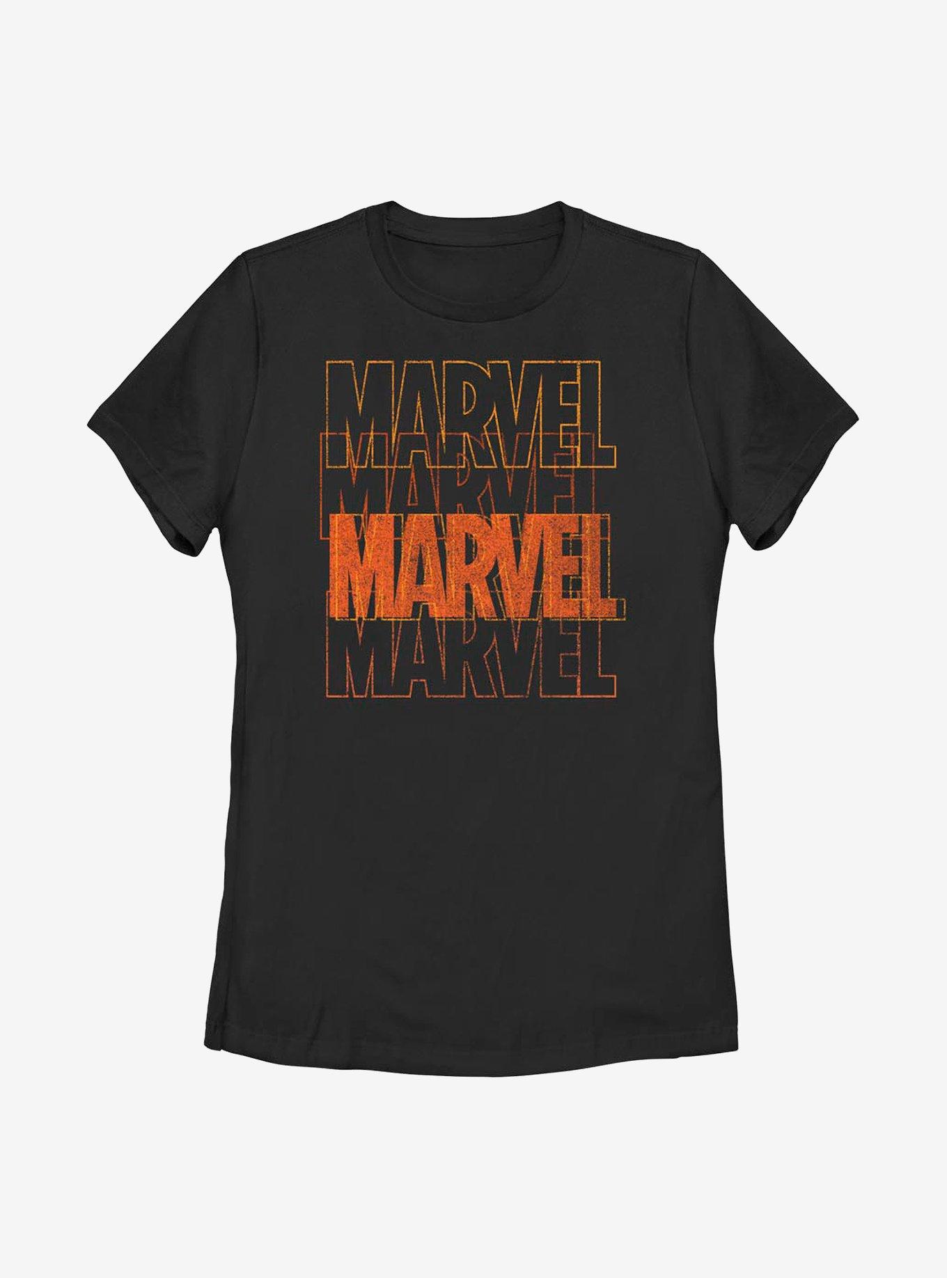 Marvel Halloween Color Logo Stack Womens T-Shirt, BLACK, hi-res view 1