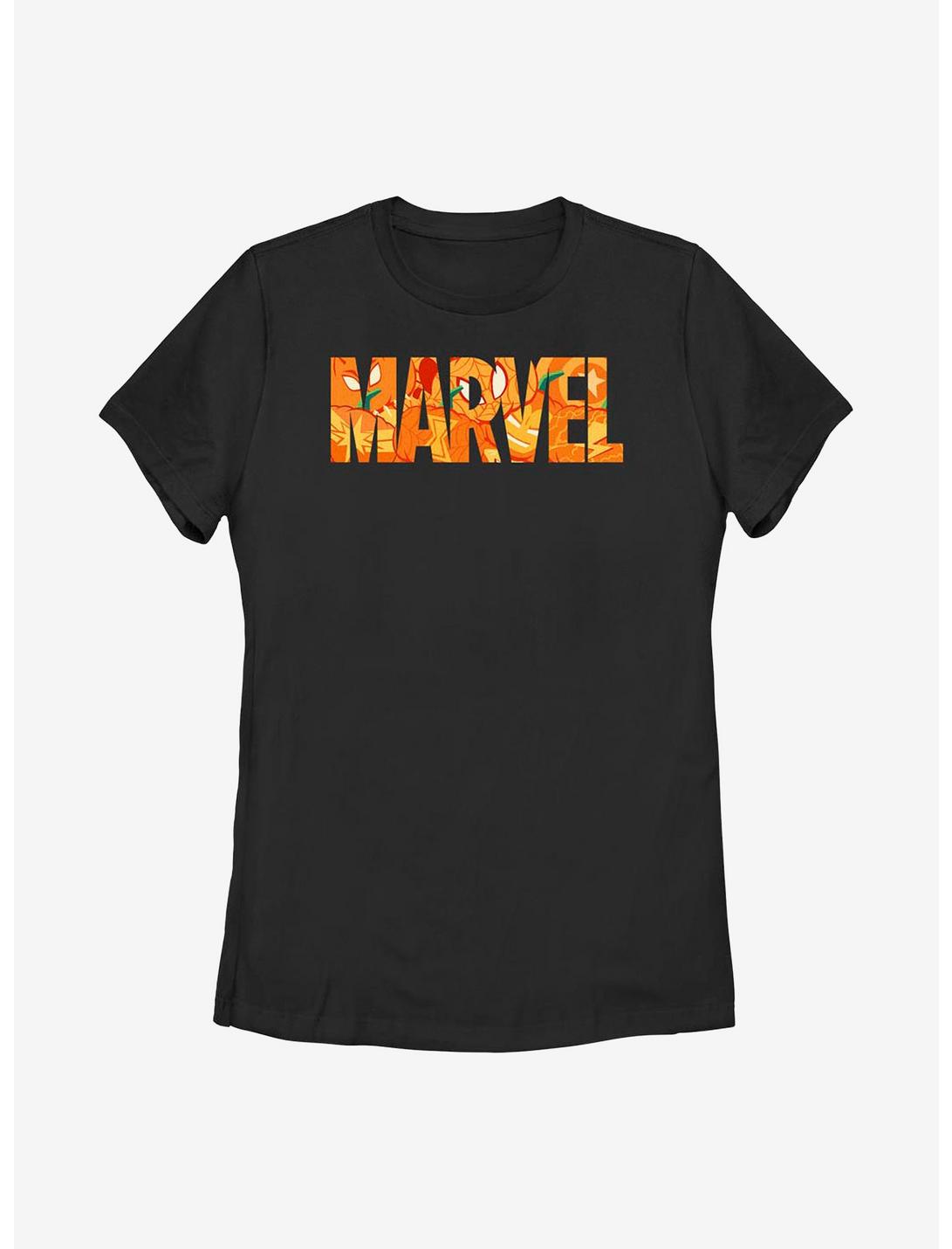 Marvel Logo Jack O Lantern Fill Womens T-Shirt, BLACK, hi-res