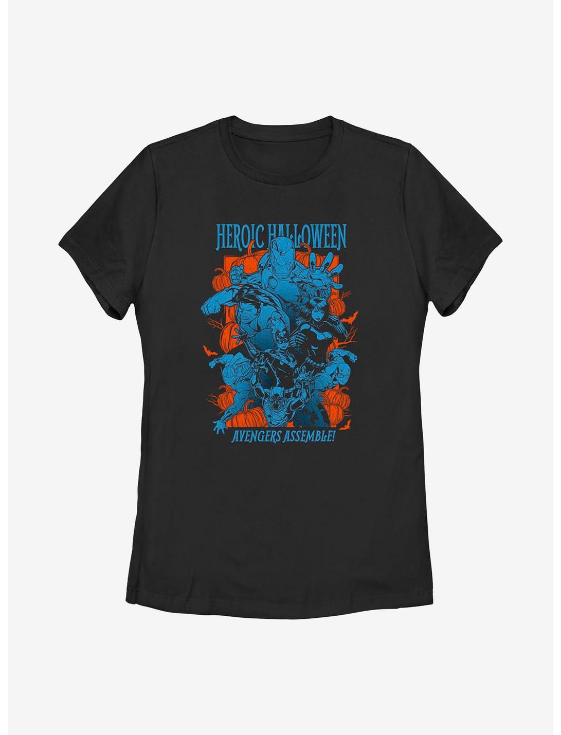 Marvel Avengers Pumpkin Group Poster Womens T-Shirt, BLACK, hi-res